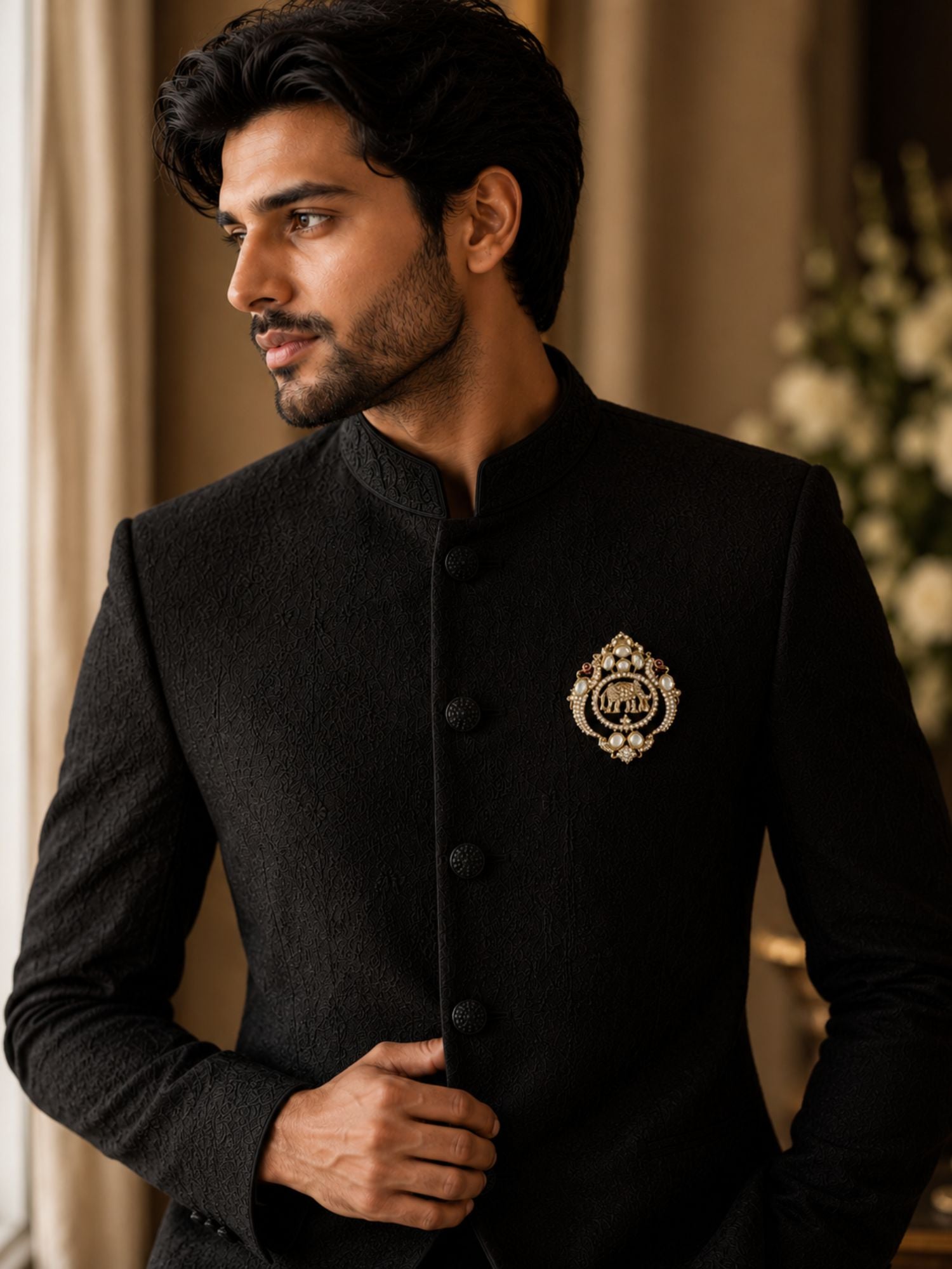 Unisex Elephant Peacock Mehandi Plated Broocn Pin | Abdesigns Jewellery