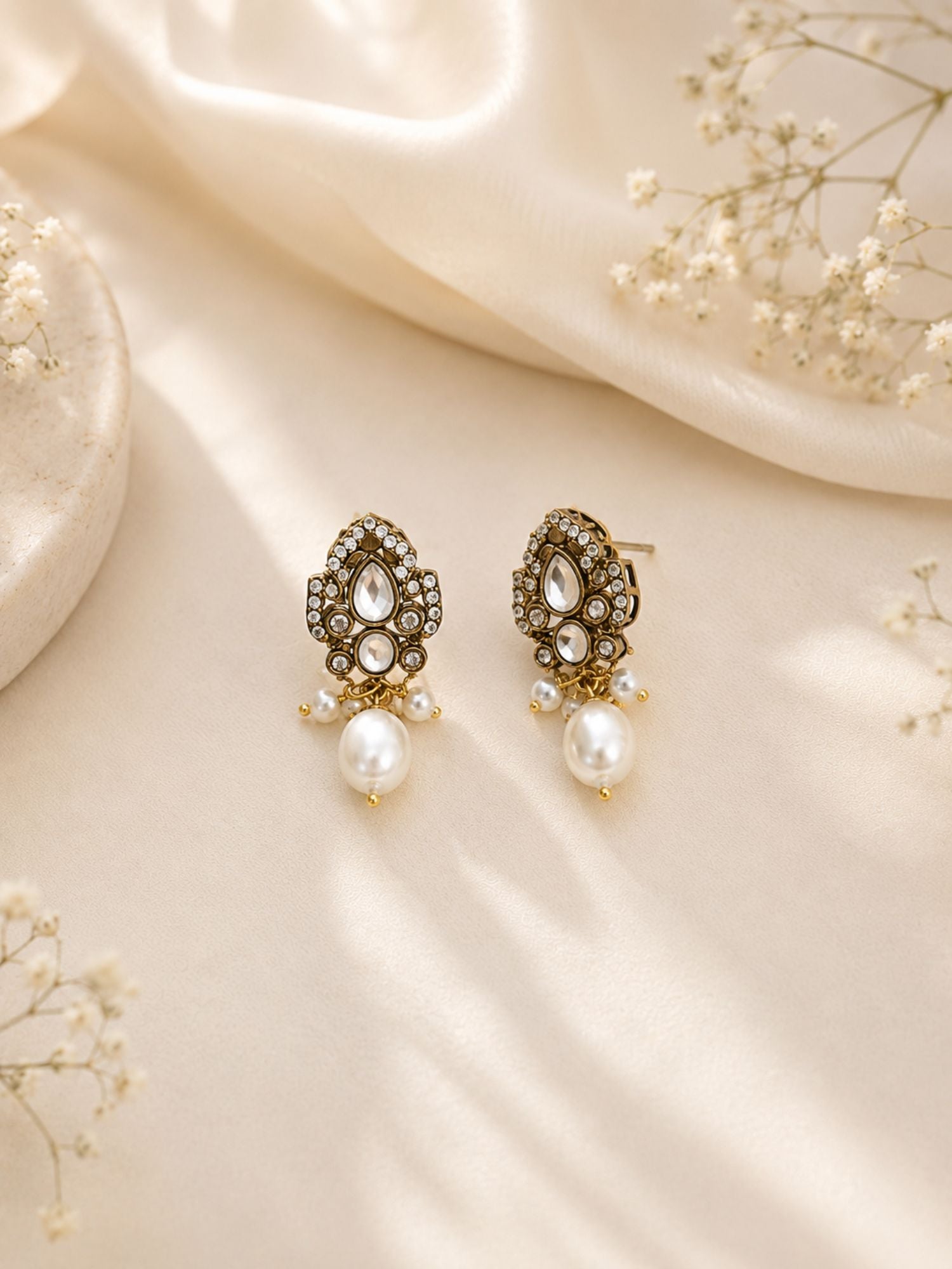 Pearl Kundan Choker Set in Antique Oxidsed Gold – Bridal | Abdesigns