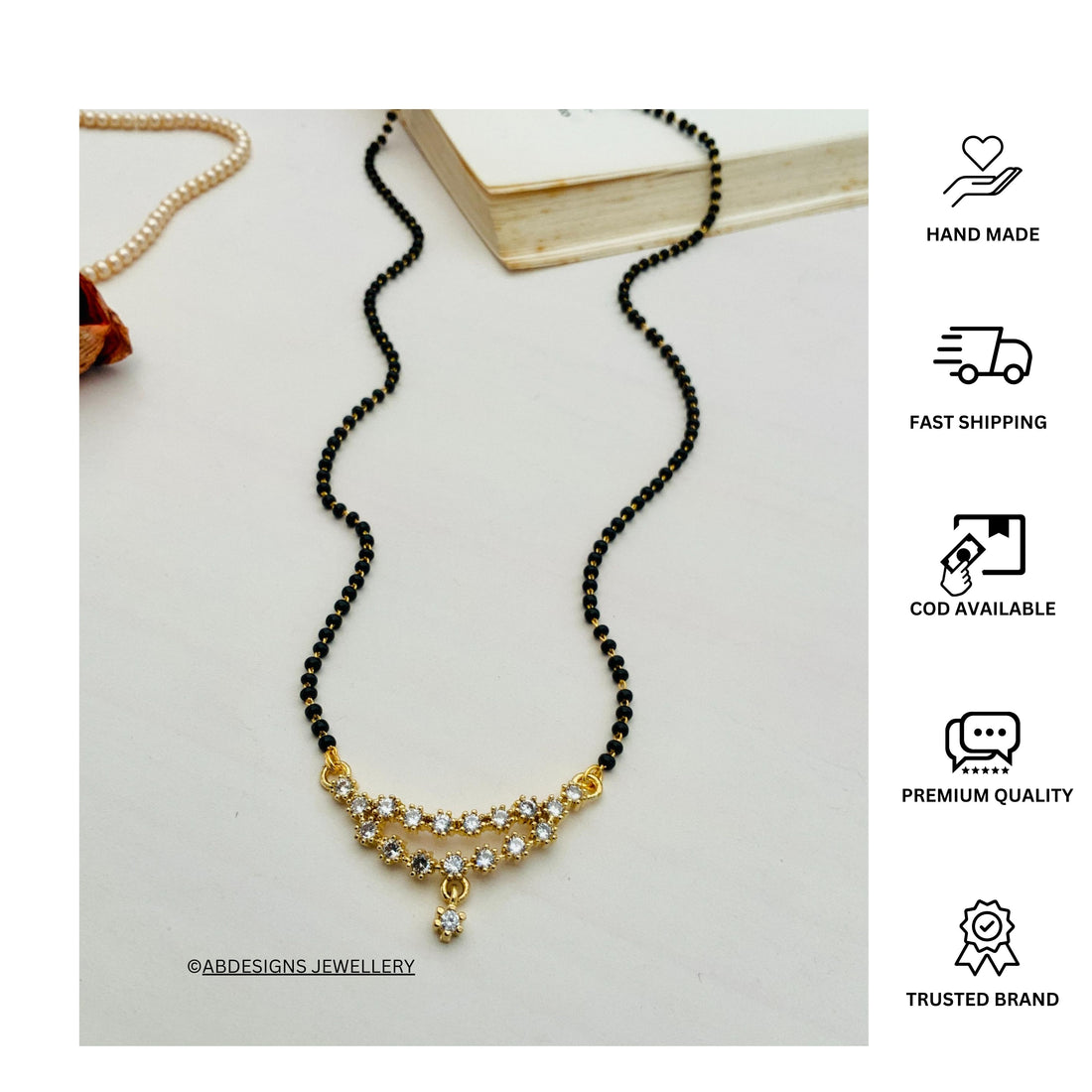 Elegant Gold Plated American Diamond Flower Mangalsutra - Abdesignsjewellery