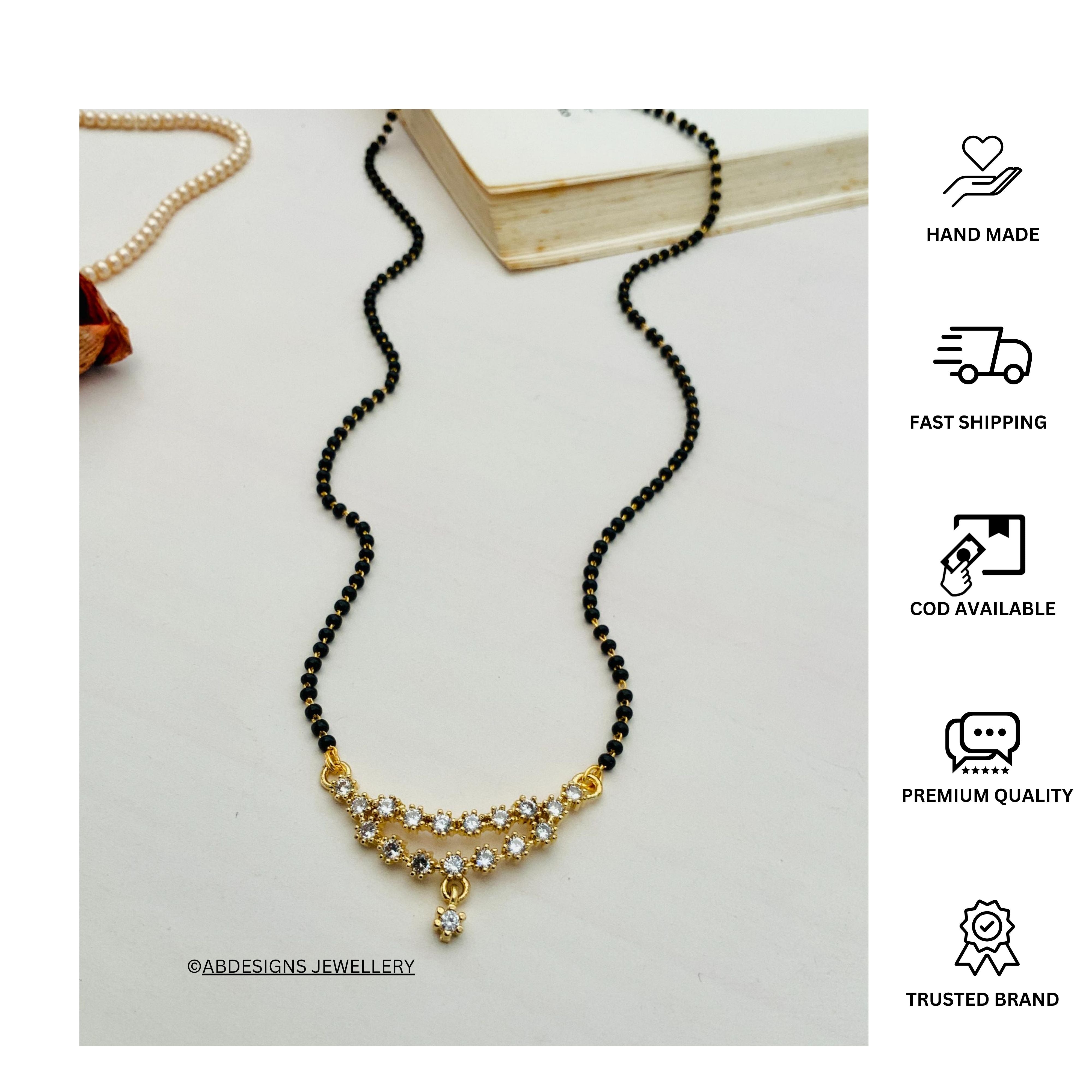 Elegant Gold Plated American Diamond Flower Mangalsutra - Abdesignsjewellery