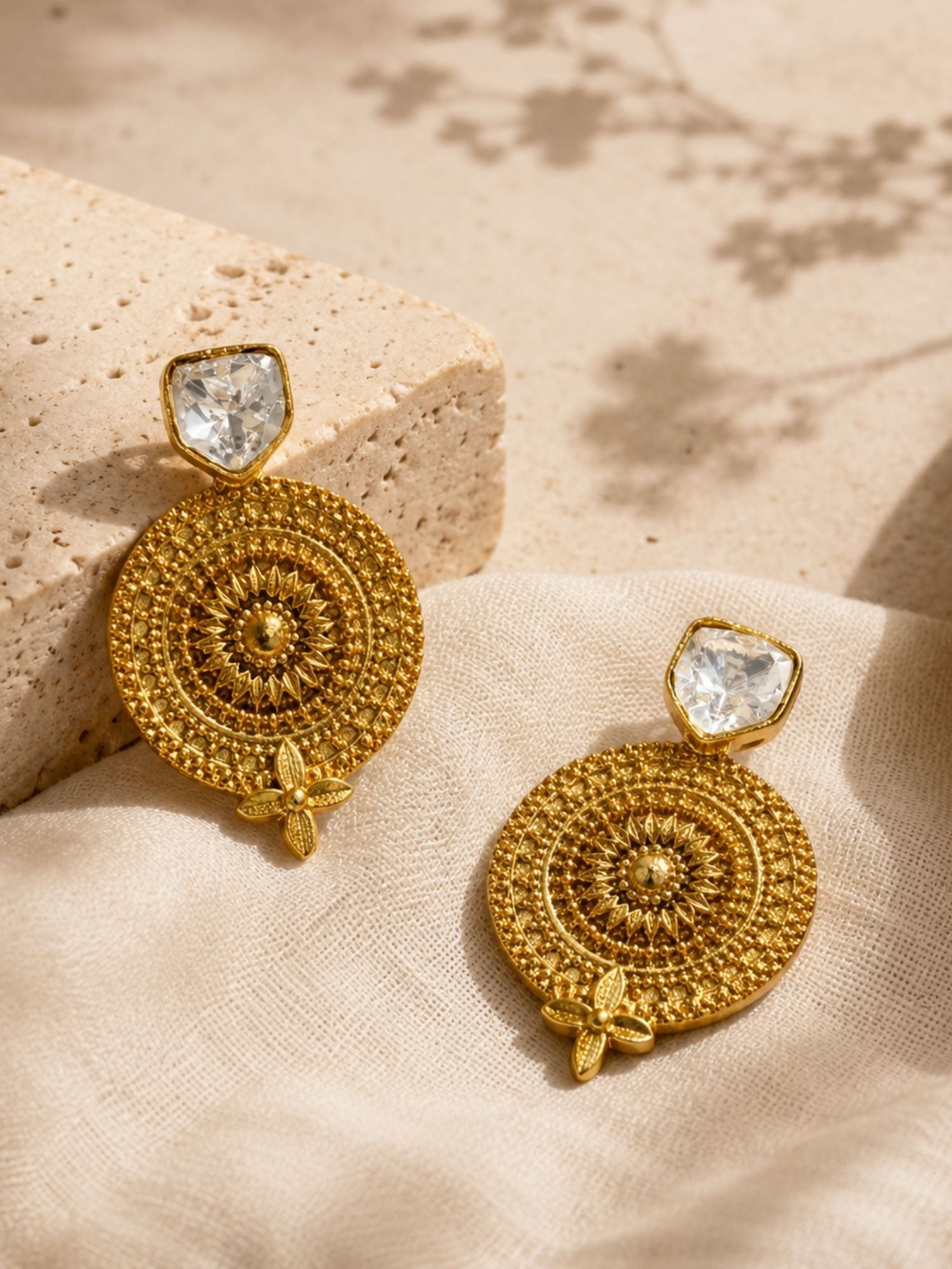 Gold Plated Kundan Pearl & Textured Statement Earrings Combo Set of 2 for Women