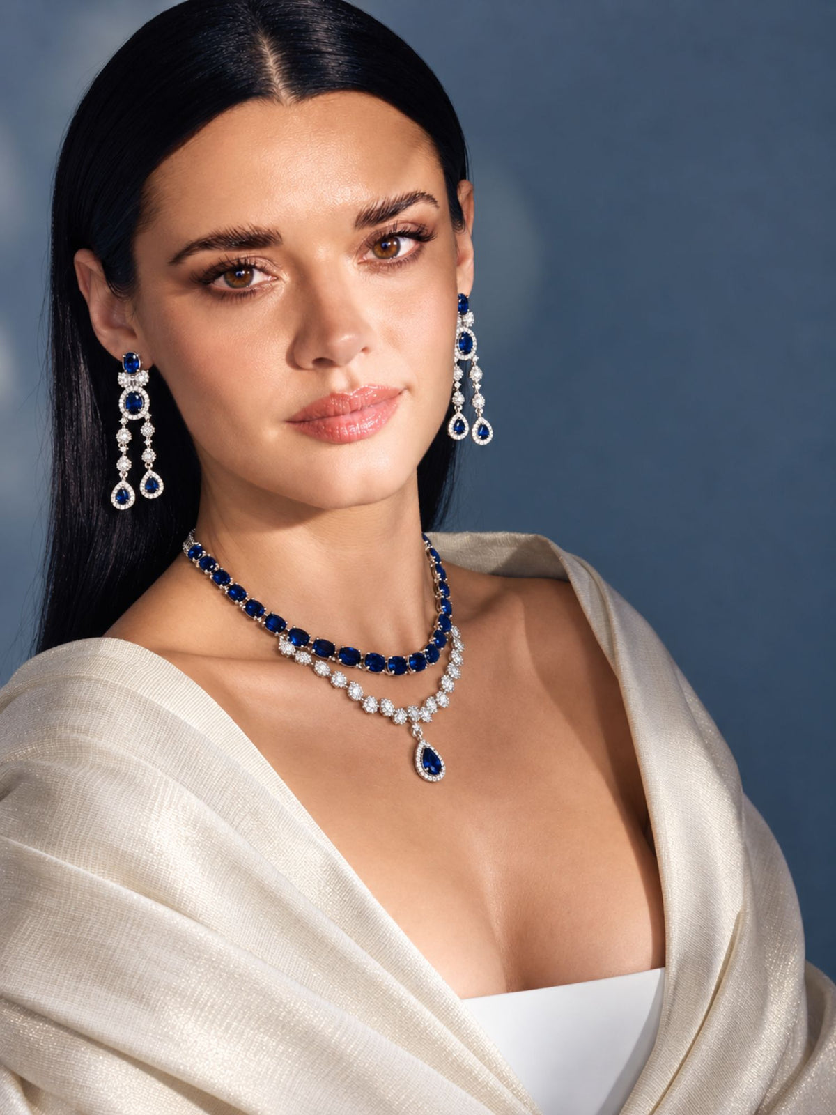 Emerald Unique American Diamond Necklace Set