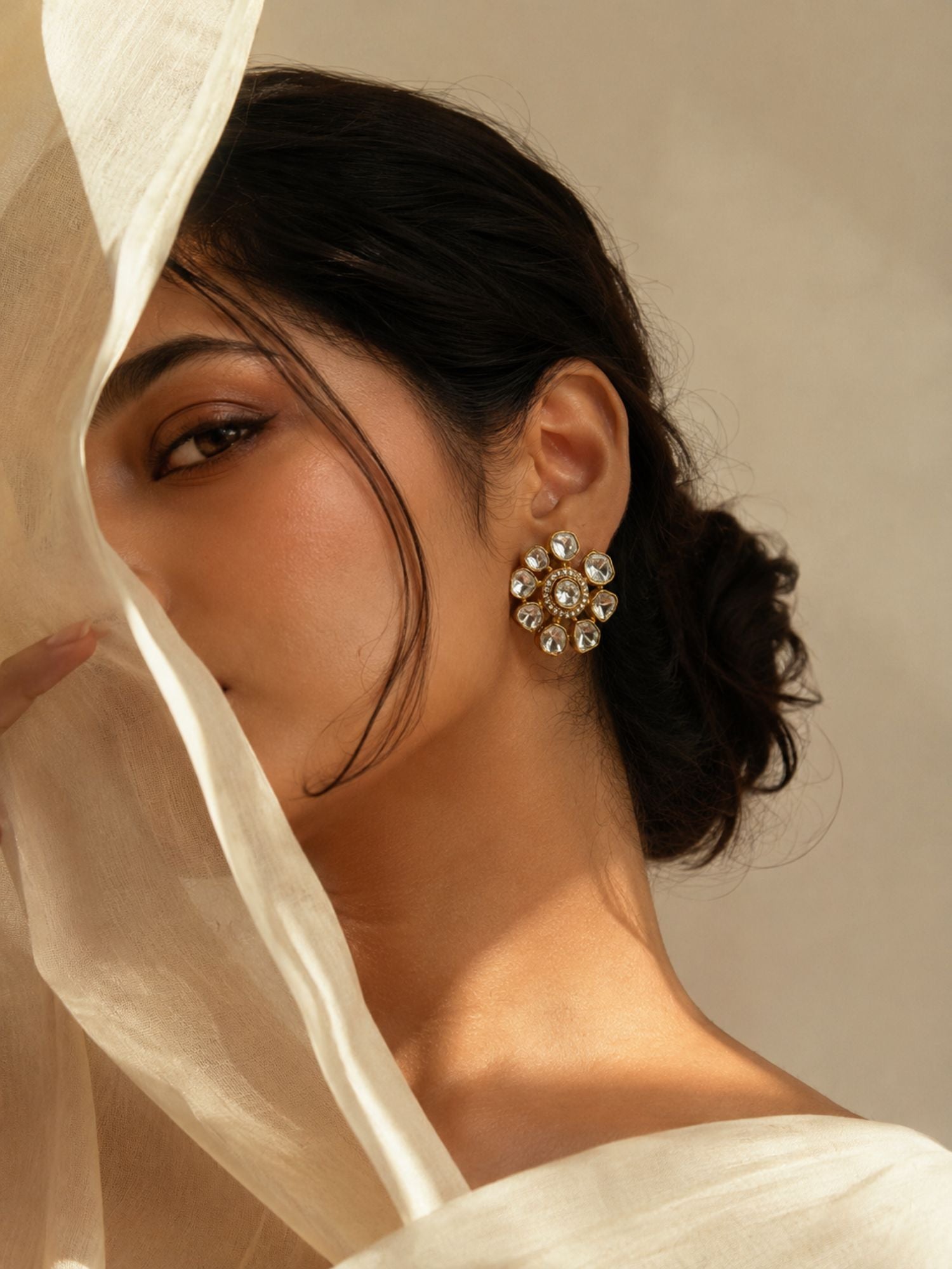 Classic Polki Flower Design Earrings