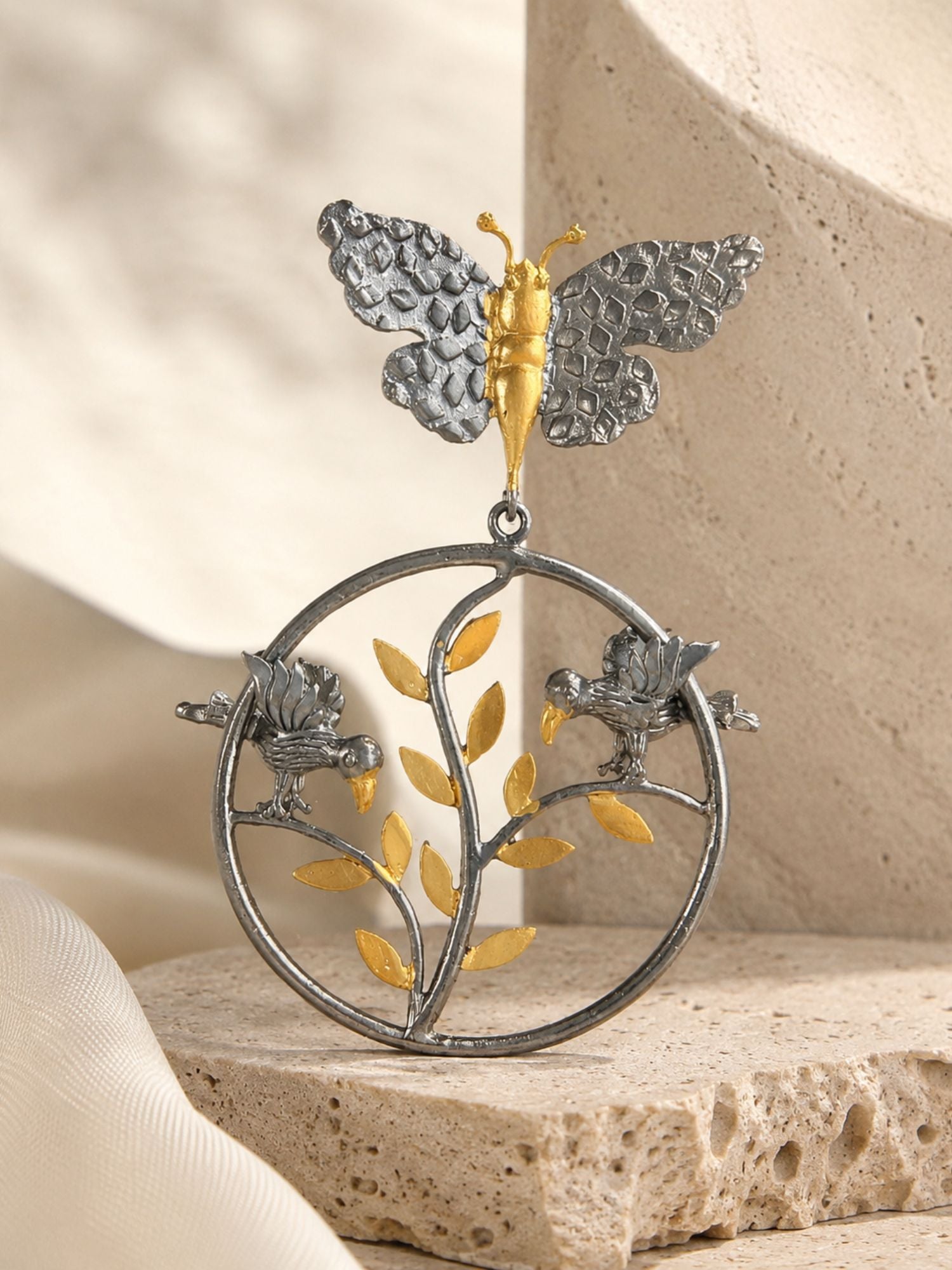 Dual Tone Butterfly Bird Statement Earrings for Women