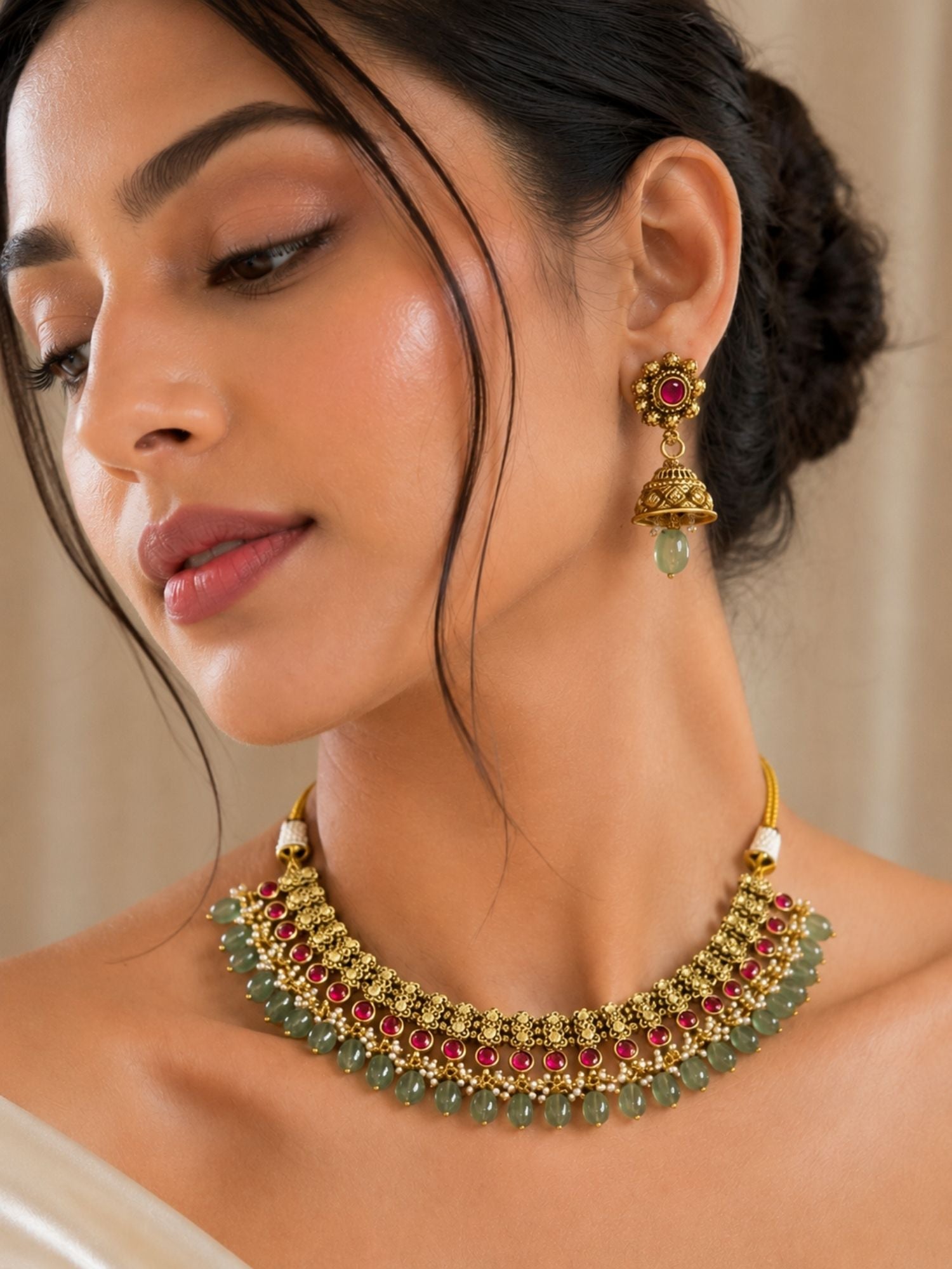 Temple Choker Necklace Set in Gold Plating – Bridal | Abdesigns
