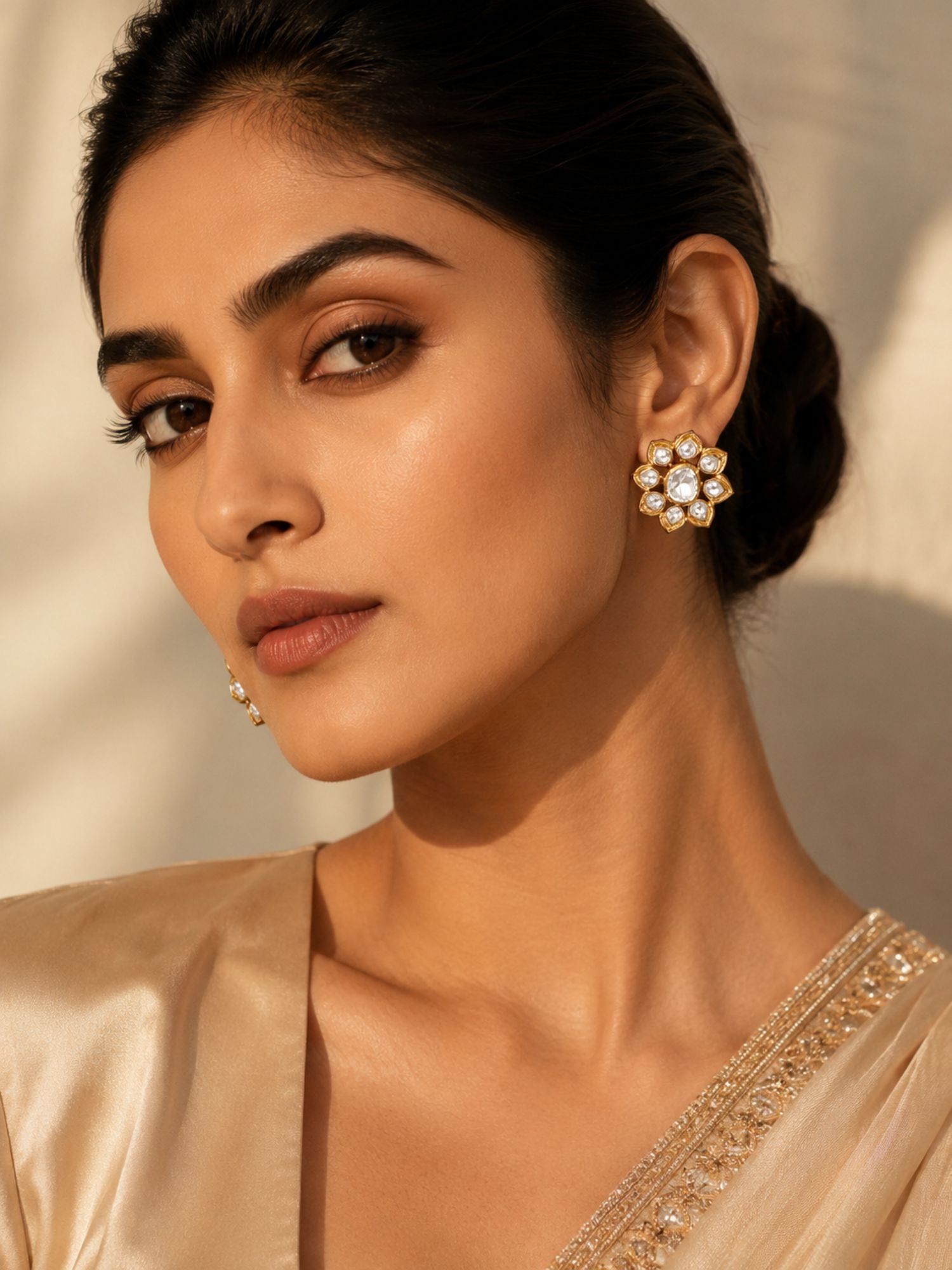 Abdesigns Gold Plated Polki Studs Earring