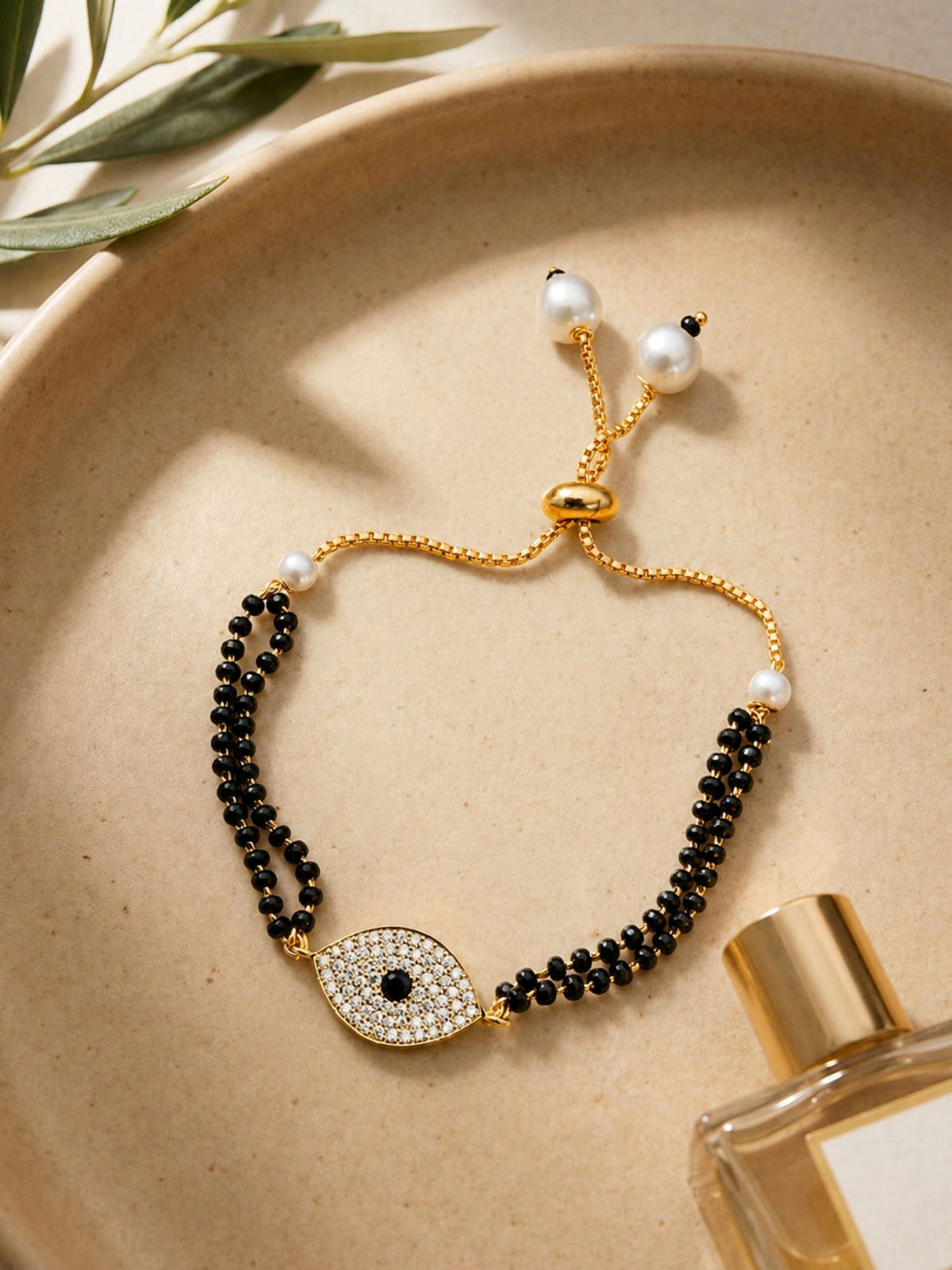 Gold Plated Evil Eye AD Stone Hand Mangalsutra Bracelet for Women