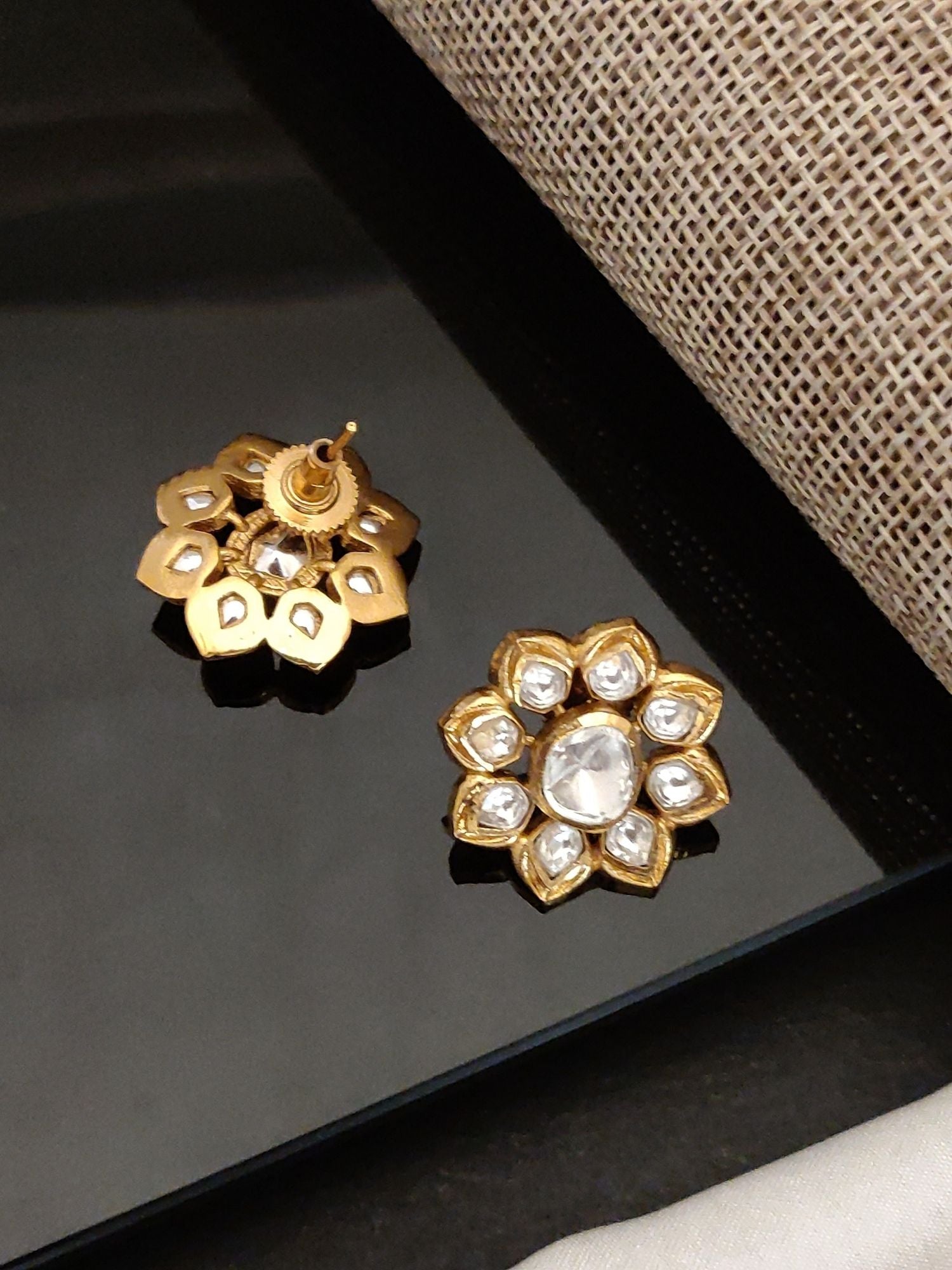 Abdesigns Gold Plated Polki Studs Earring