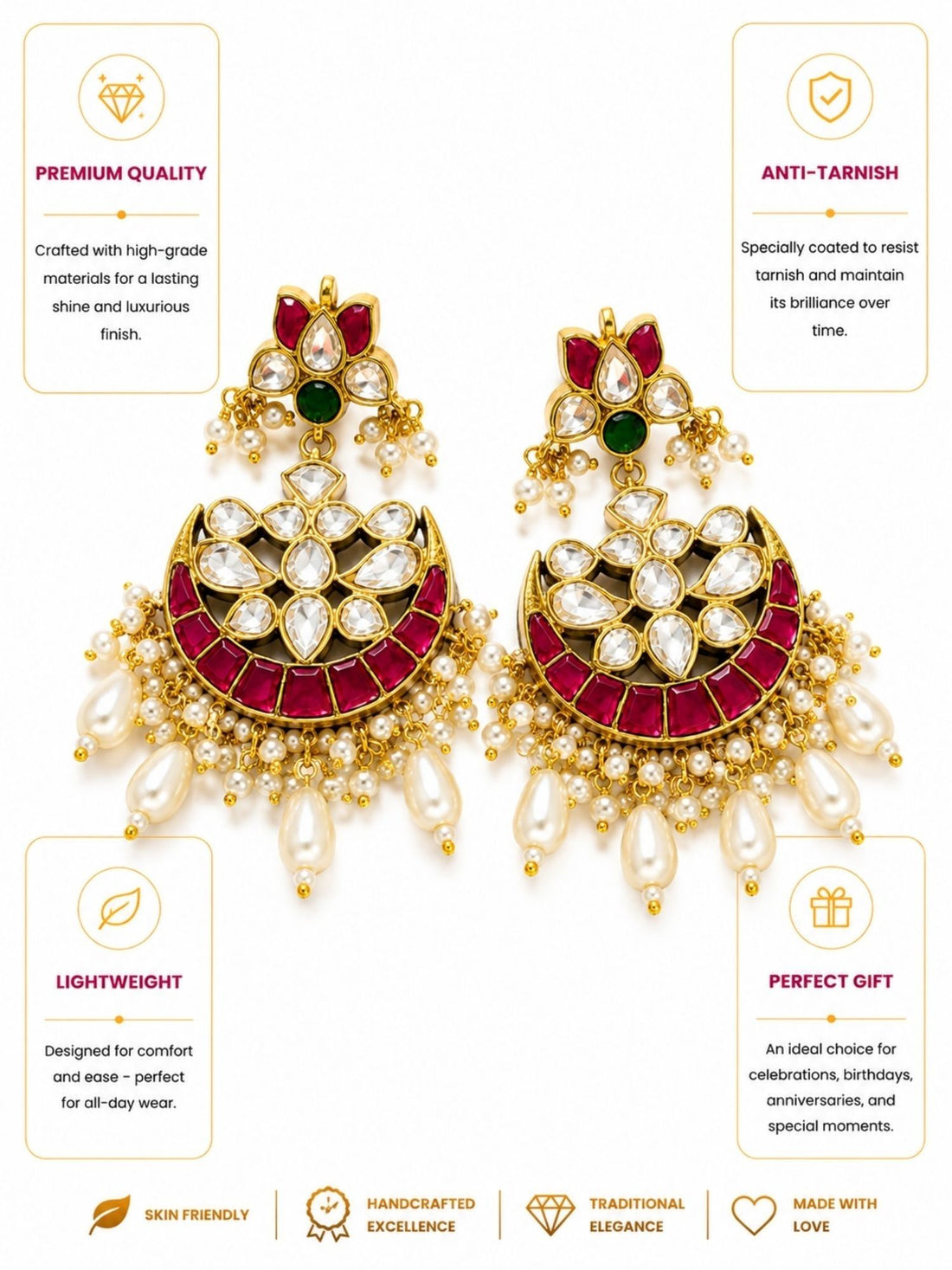 Traditional Chandbali Earrings in Gold Plating – Festive | Abdesigns