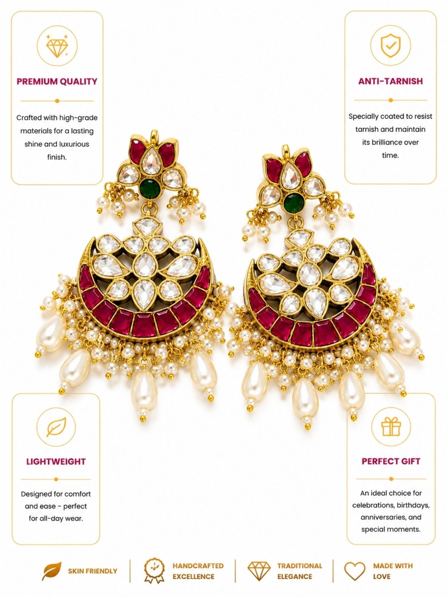 Traditional Chandbali Earrings in Gold Plating – Festive | Abdesigns