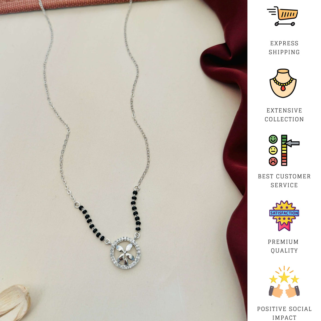 Silver Plated Flower American Diamond Mangalsutra