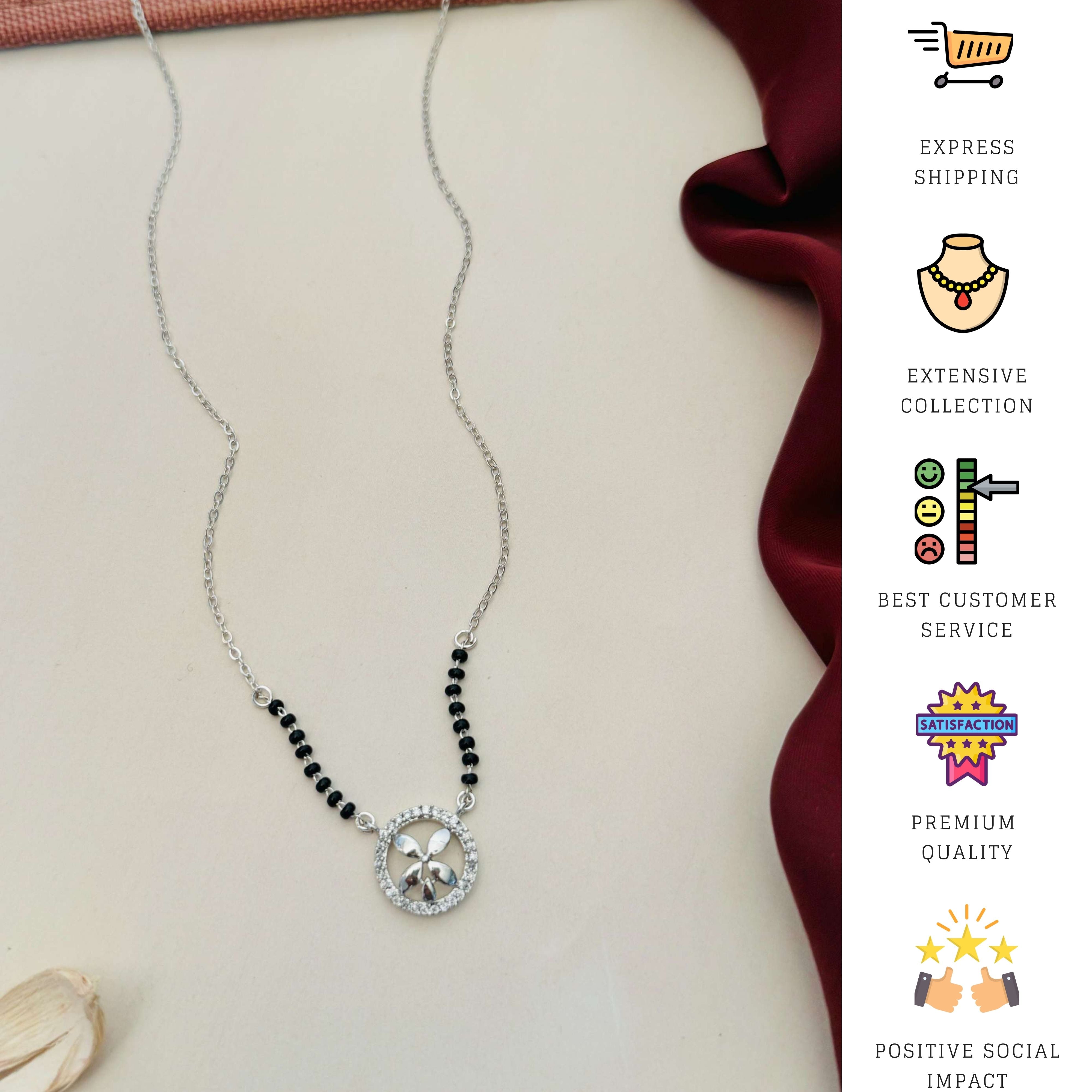 Silver Plated Flower American Diamond Mangalsutra