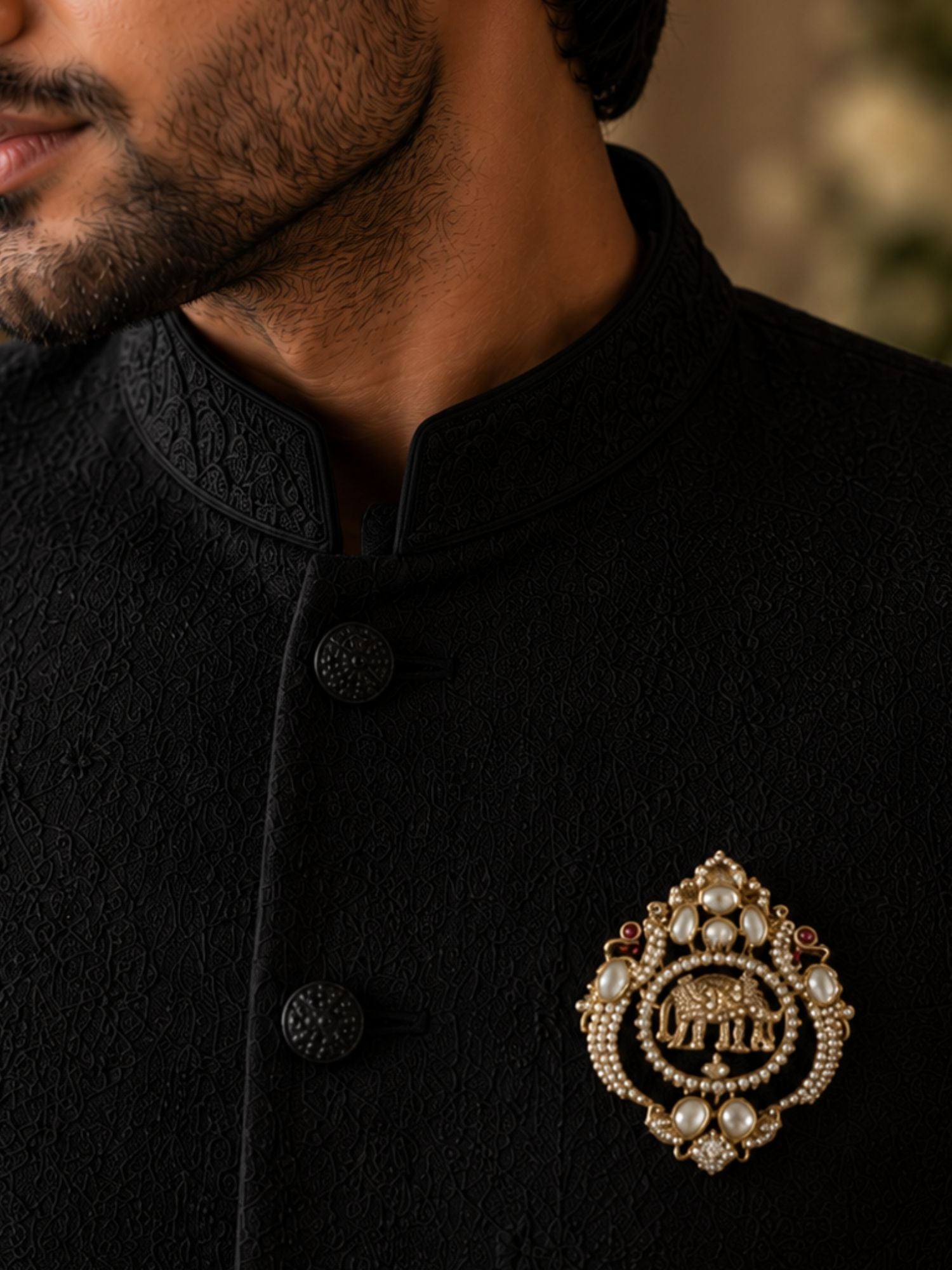 Unisex Elephant Peacock Mehandi Plated Broocn Pin | Abdesigns Jewellery