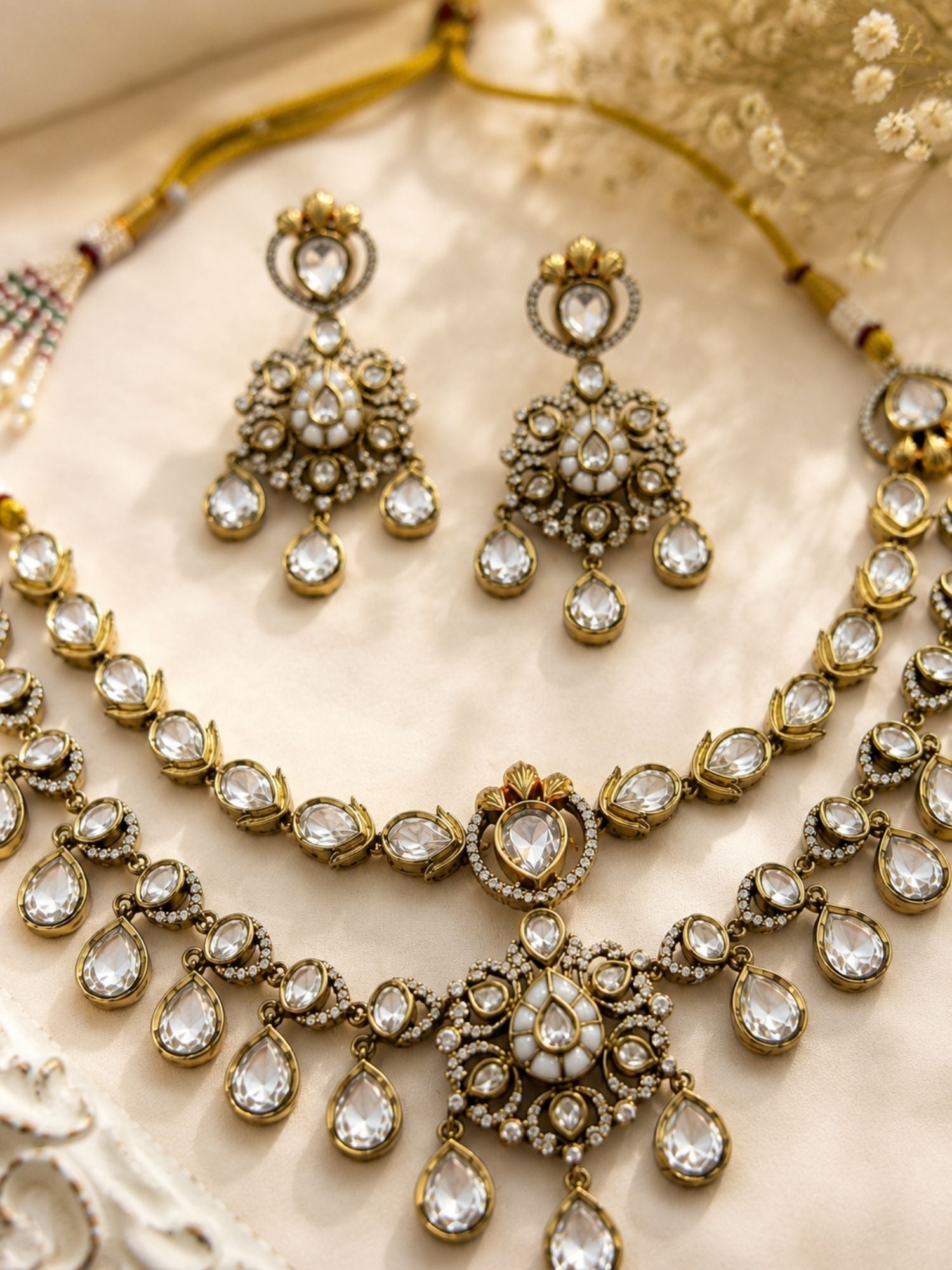 Victorian Polki Necklace Set in Gold Plating – Bridal | Abdesigns