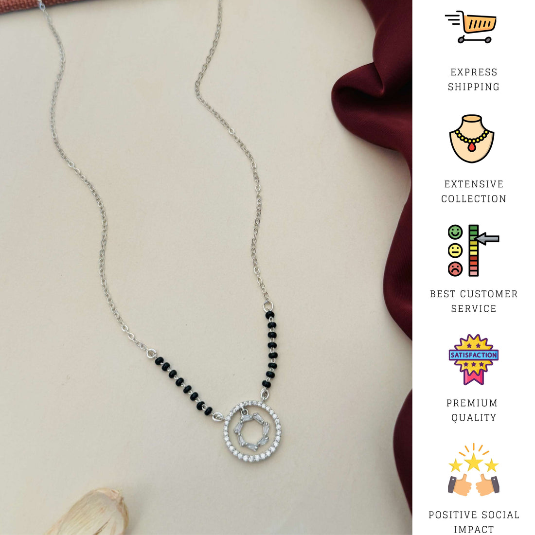 Silver Plated American Diamond Round Mangalsutra