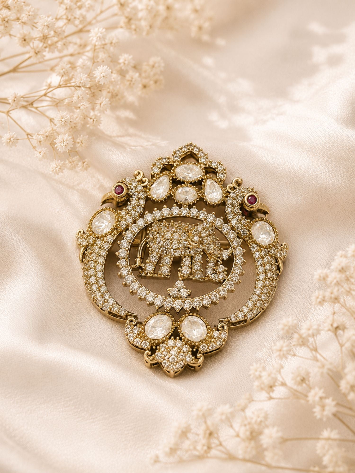 Unisex Elephant Peacock Mehandi Plated Broocn Pin | Abdesigns Jewellery