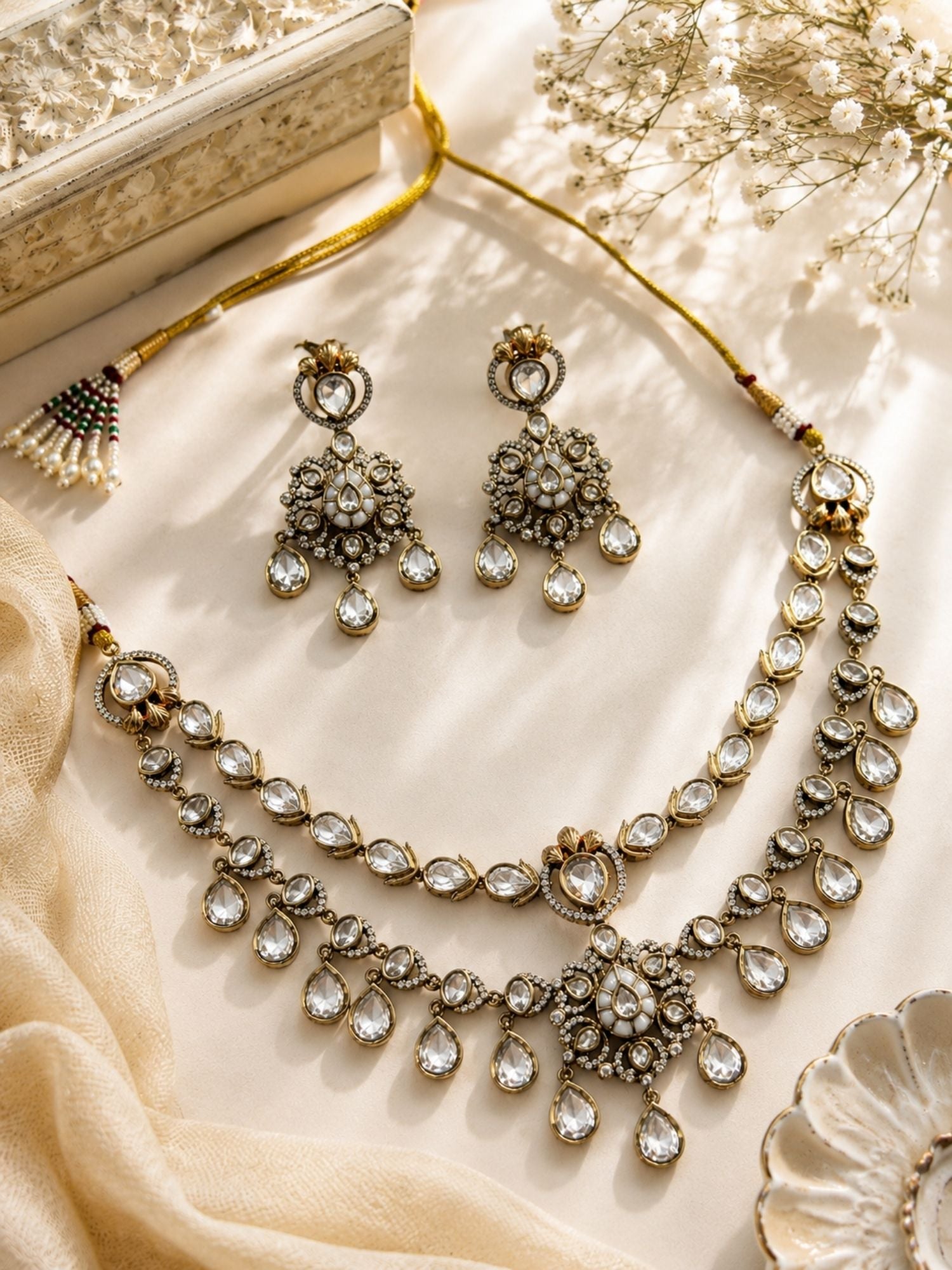 Victorian Polki Necklace Set in Gold Plating – Bridal | Abdesigns