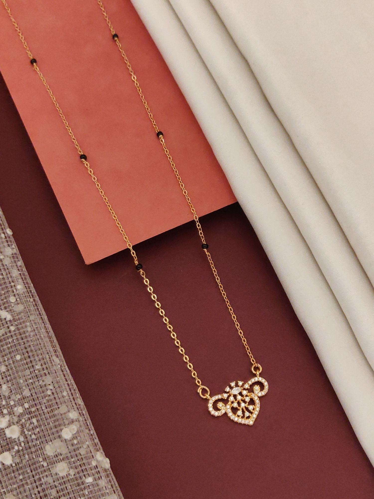 Abdesigns Rose GoldAbdesigns RoseGold Plated American Diamond MangalsutraPlated Black Beads Mangalsutra