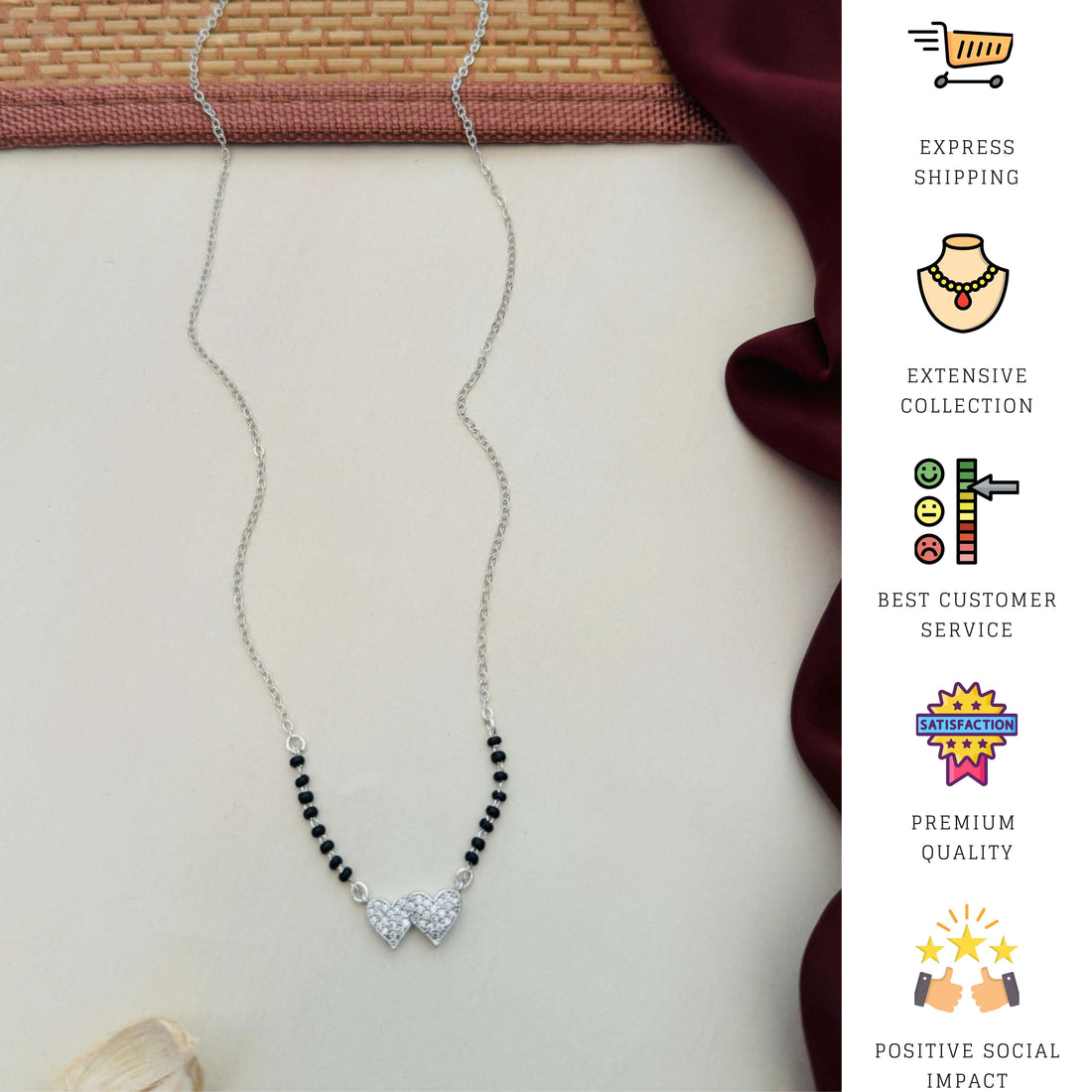 Silver Plated Heart American Diamond Mangalsutra