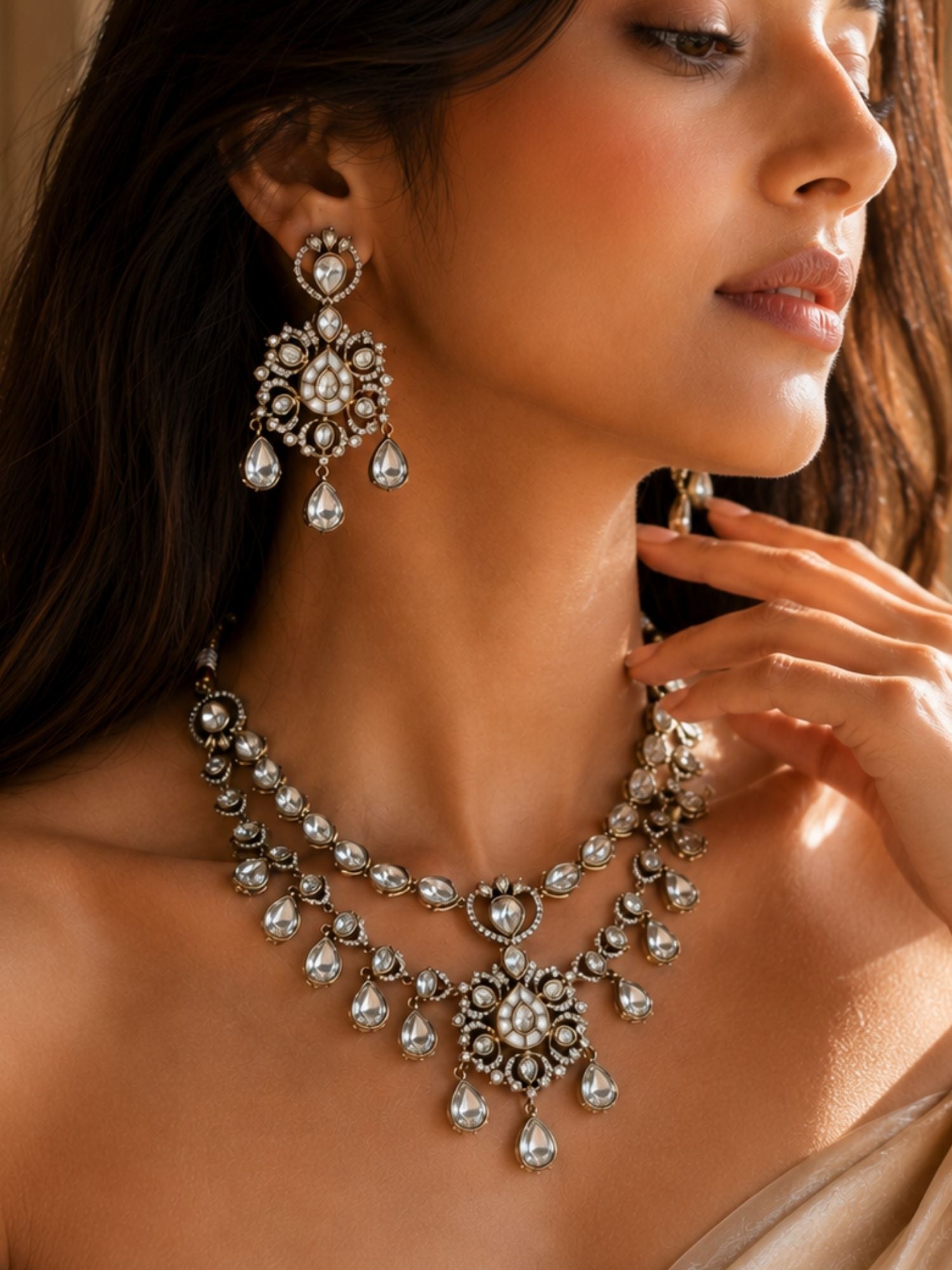 Victorian Polki Necklace Set in Gold Plating – Bridal | Abdesigns