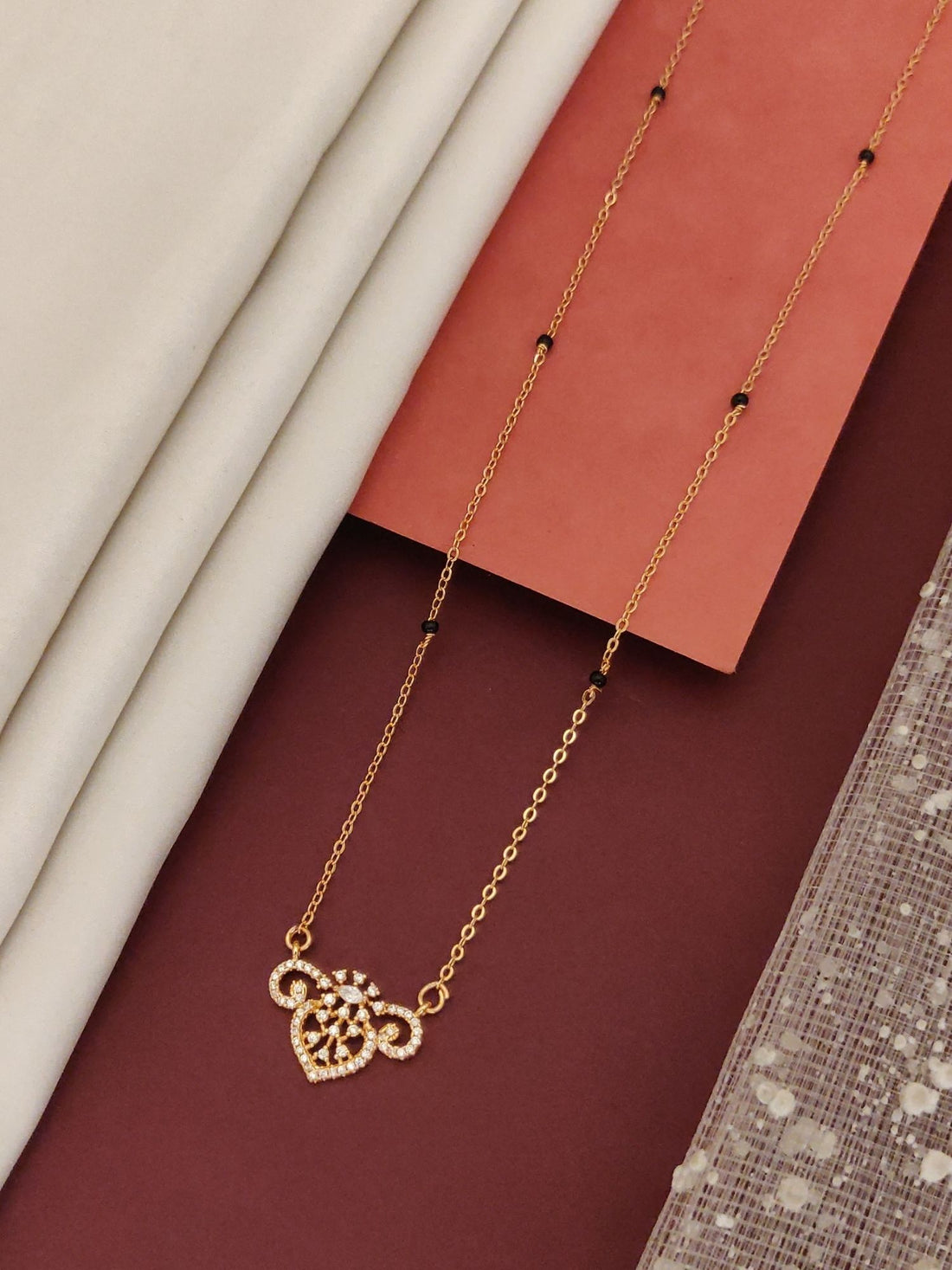 Abdesigns Rose GoldAbdesigns RoseGold Plated American Diamond MangalsutraPlated Black Beads Mangalsutra