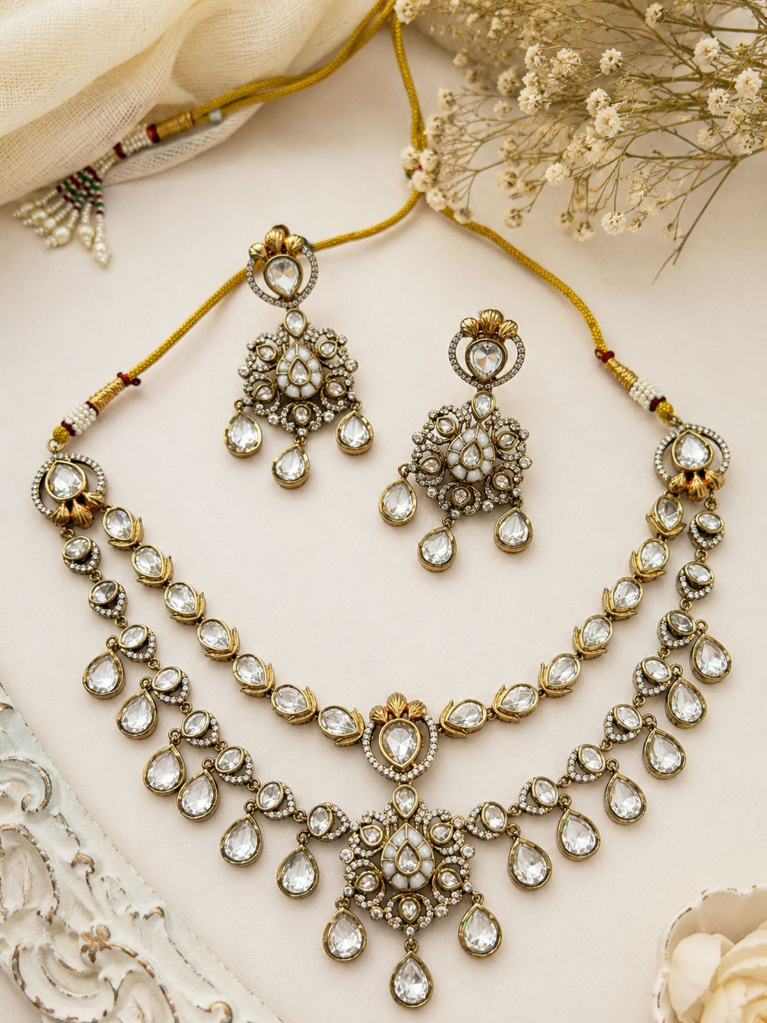 Victorian Polki Necklace Set in Gold Plating – Bridal | Abdesigns