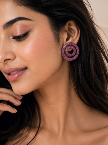 Victorian Pink Ruby Studded Circle Party Earrings | Abdesigns