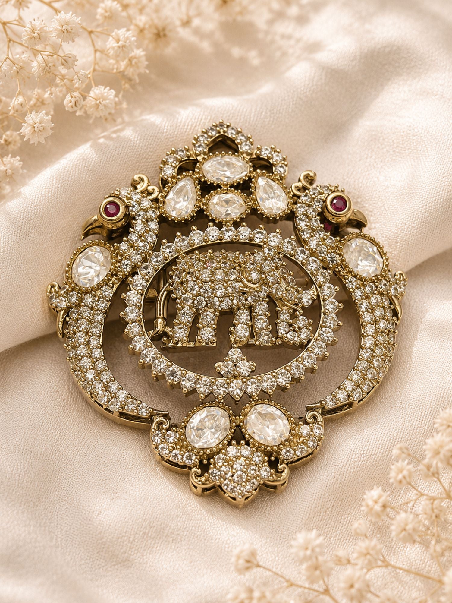 Unisex Elephant Peacock Mehandi Plated Broocn Pin | Abdesigns Jewellery