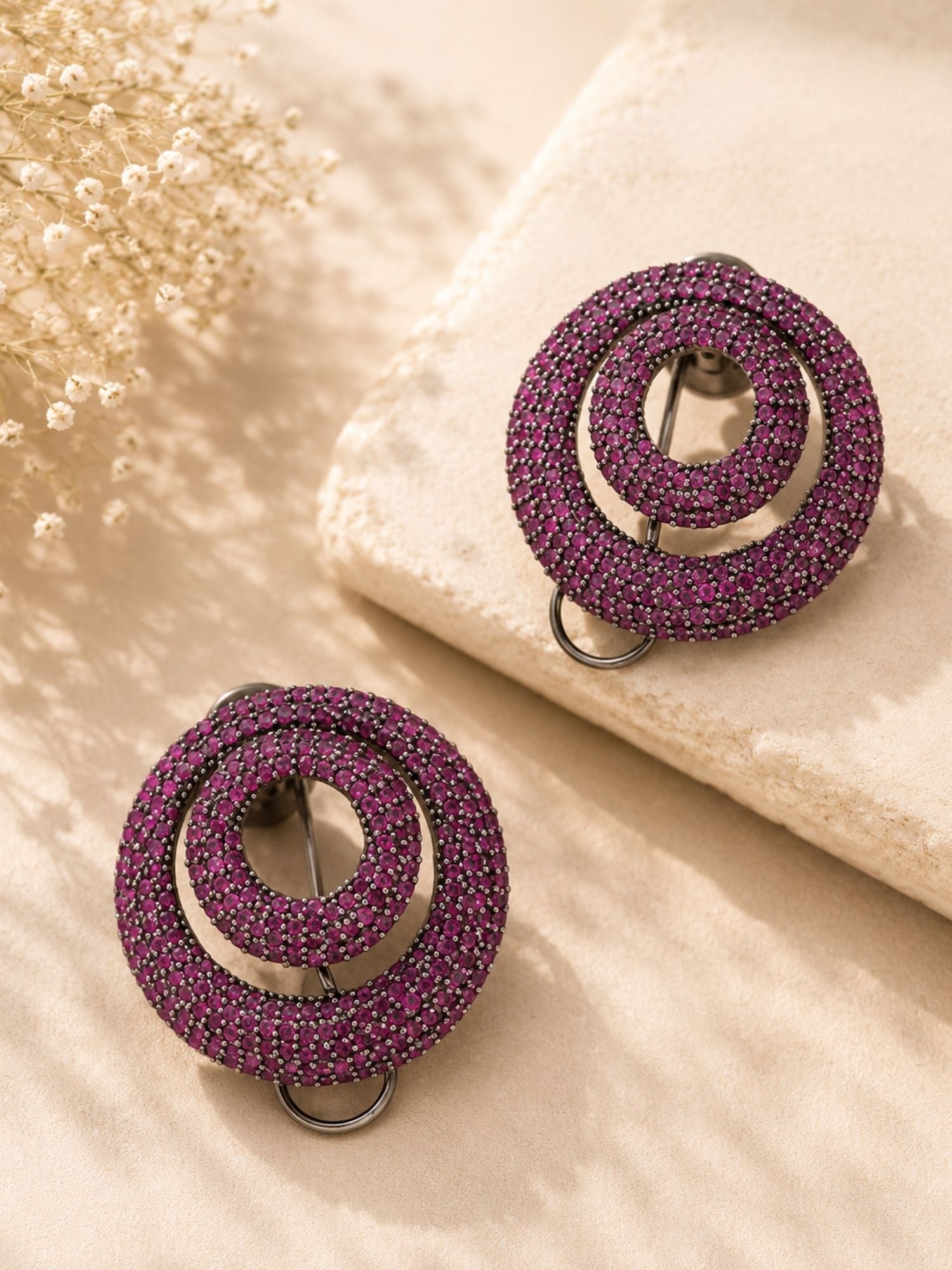 Victorian Pink Ruby Studded Circle Party Earrings | Abdesigns