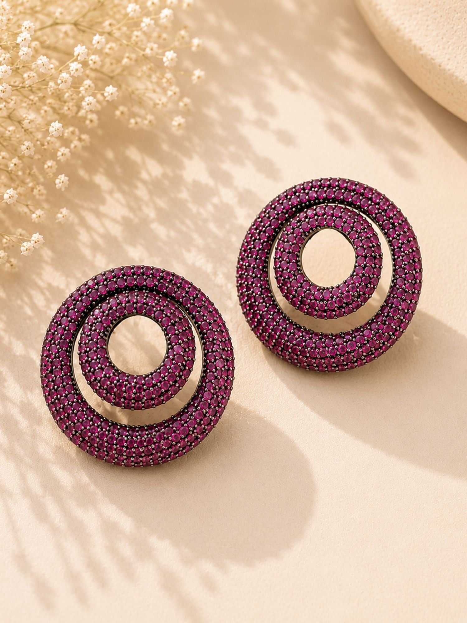 Victorian Pink Ruby Studded Circle Party Earrings | Abdesigns