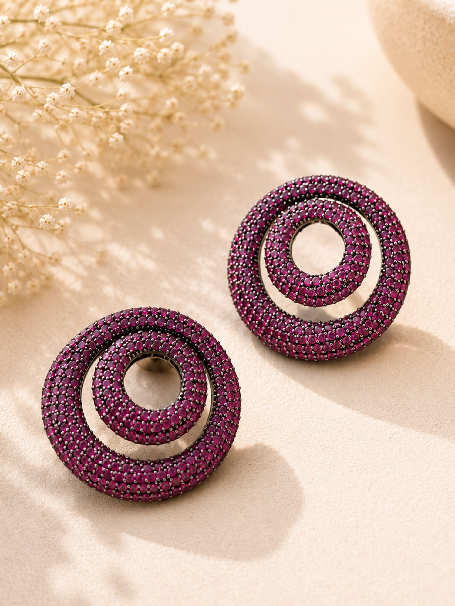 Victorian Pink Ruby Studded Circle Party Earrings | Abdesigns