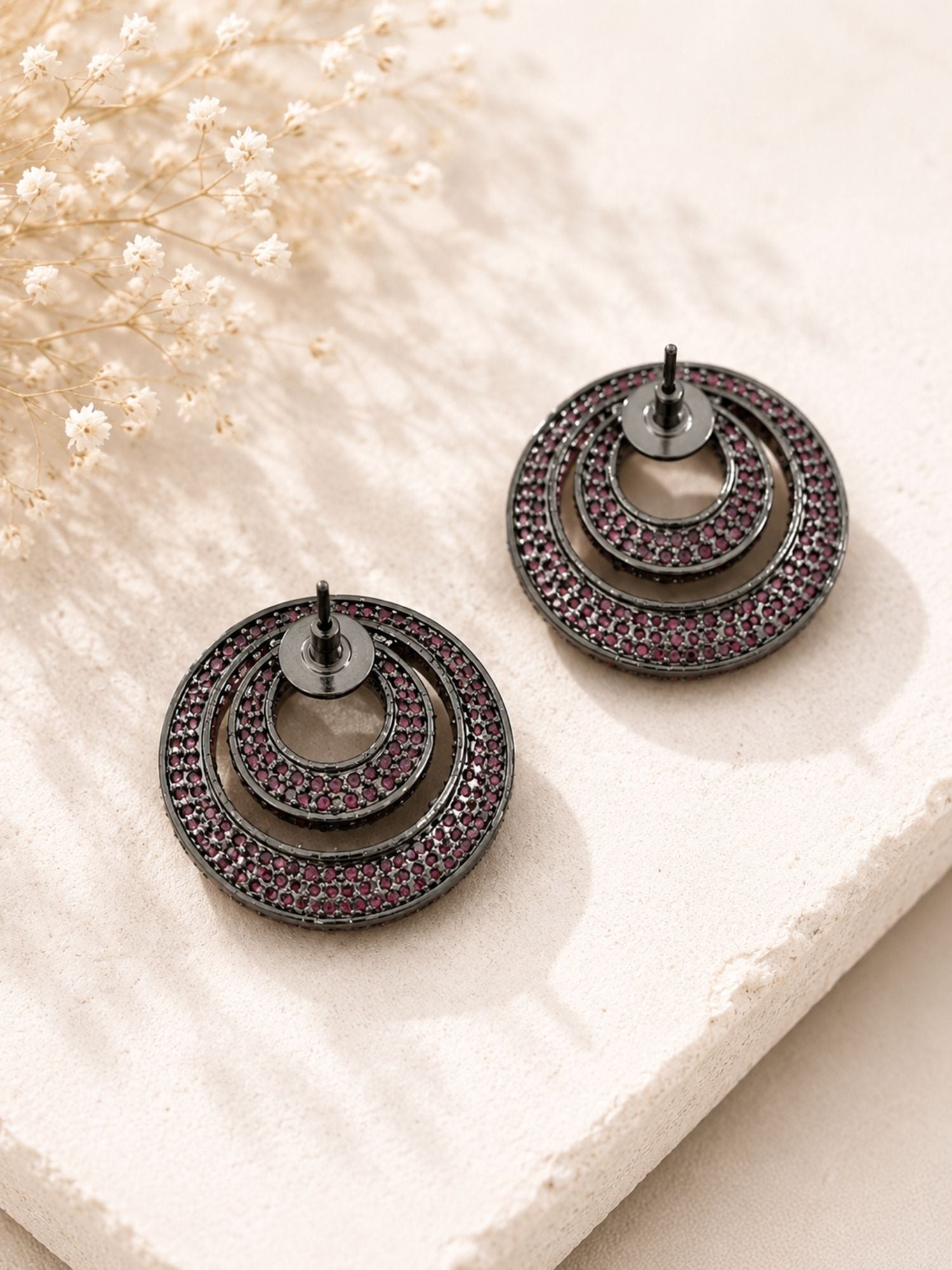 Victorian Pink Ruby Studded Circle Party Earrings | Abdesigns
