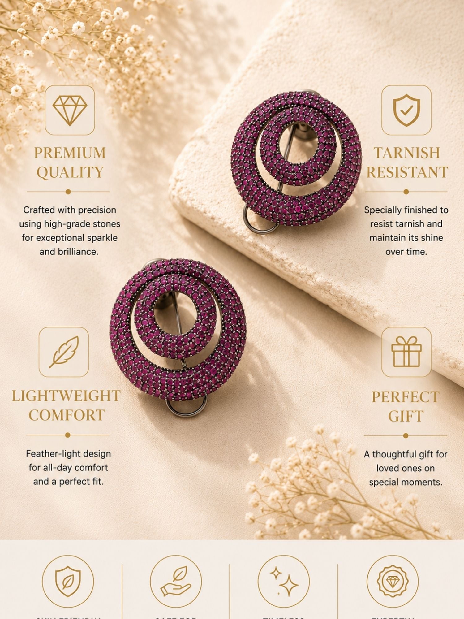 Victorian Pink Ruby Studded Circle Party Earrings | Abdesigns