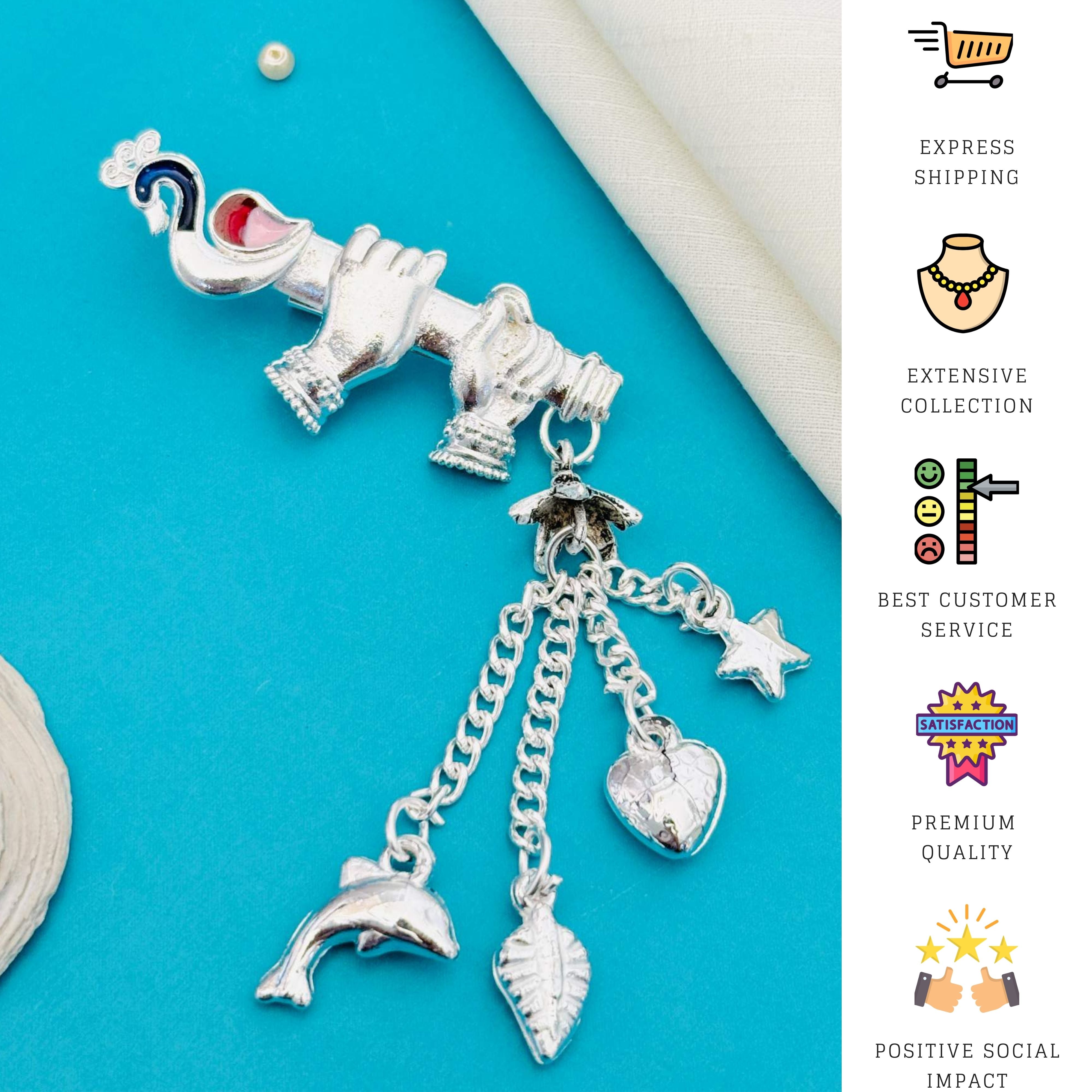 Murli Style German Silver Plated Saree Pin