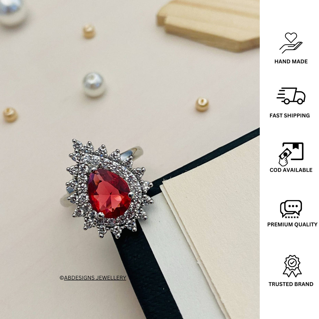 Classic Emerald Silver Plated American Diamond Ring - Abdesignsjewellery