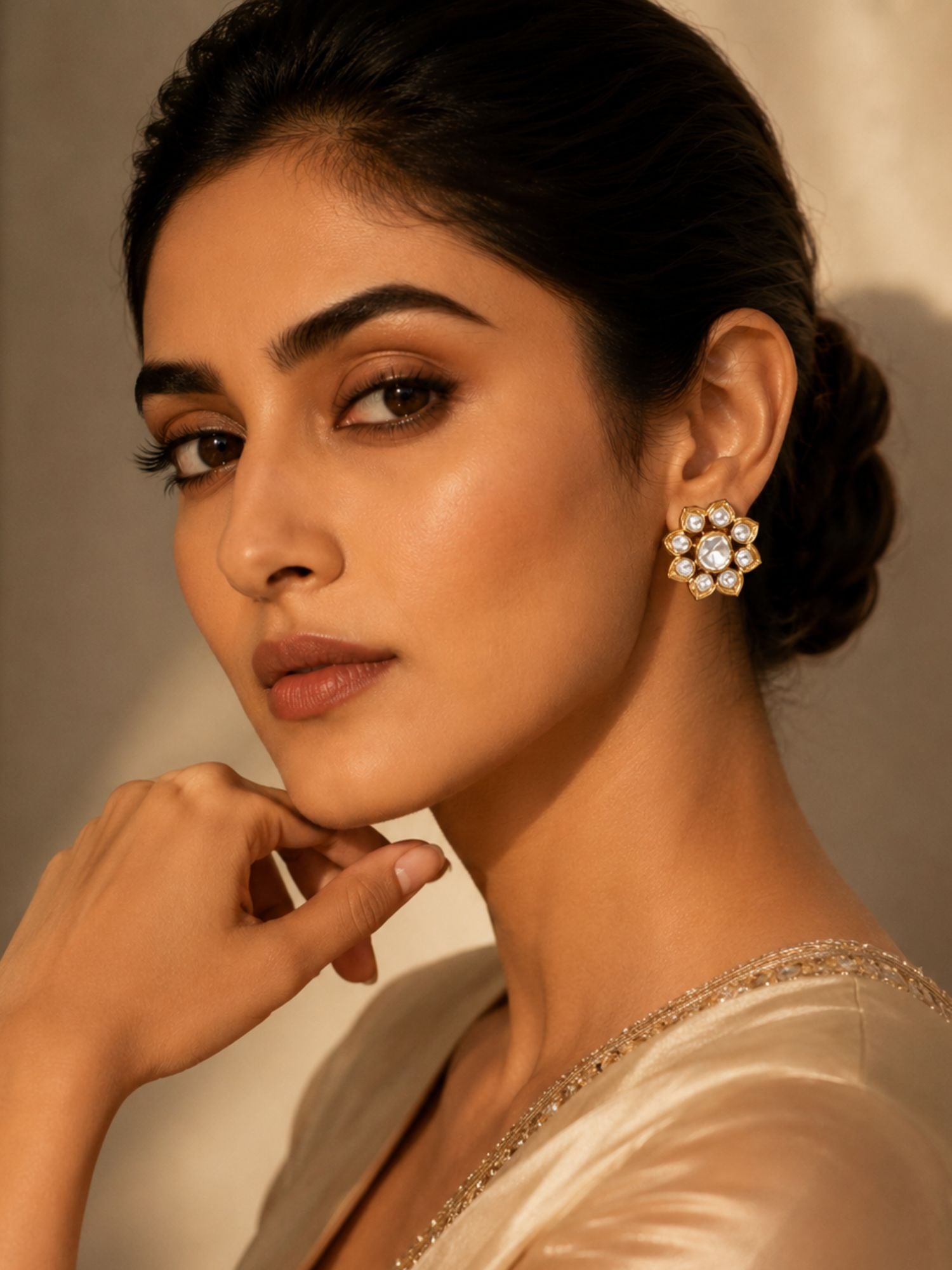 Abdesigns Gold Plated Polki Studs Earring
