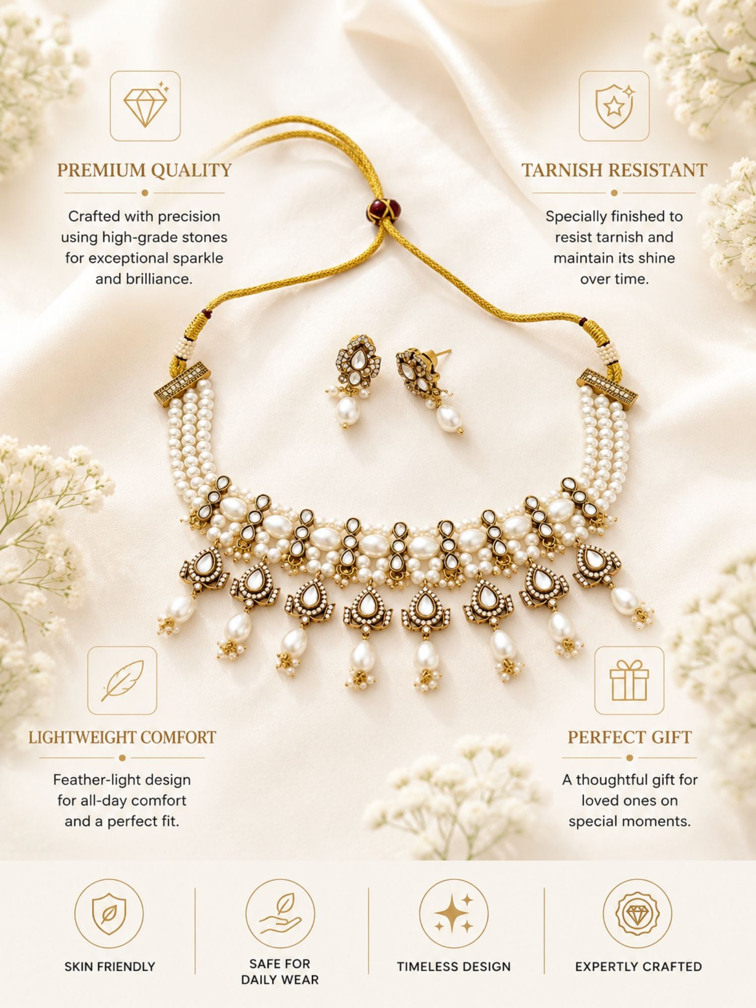 Pearl Kundan Choker Set in Antique Oxidsed Gold – Bridal | Abdesigns