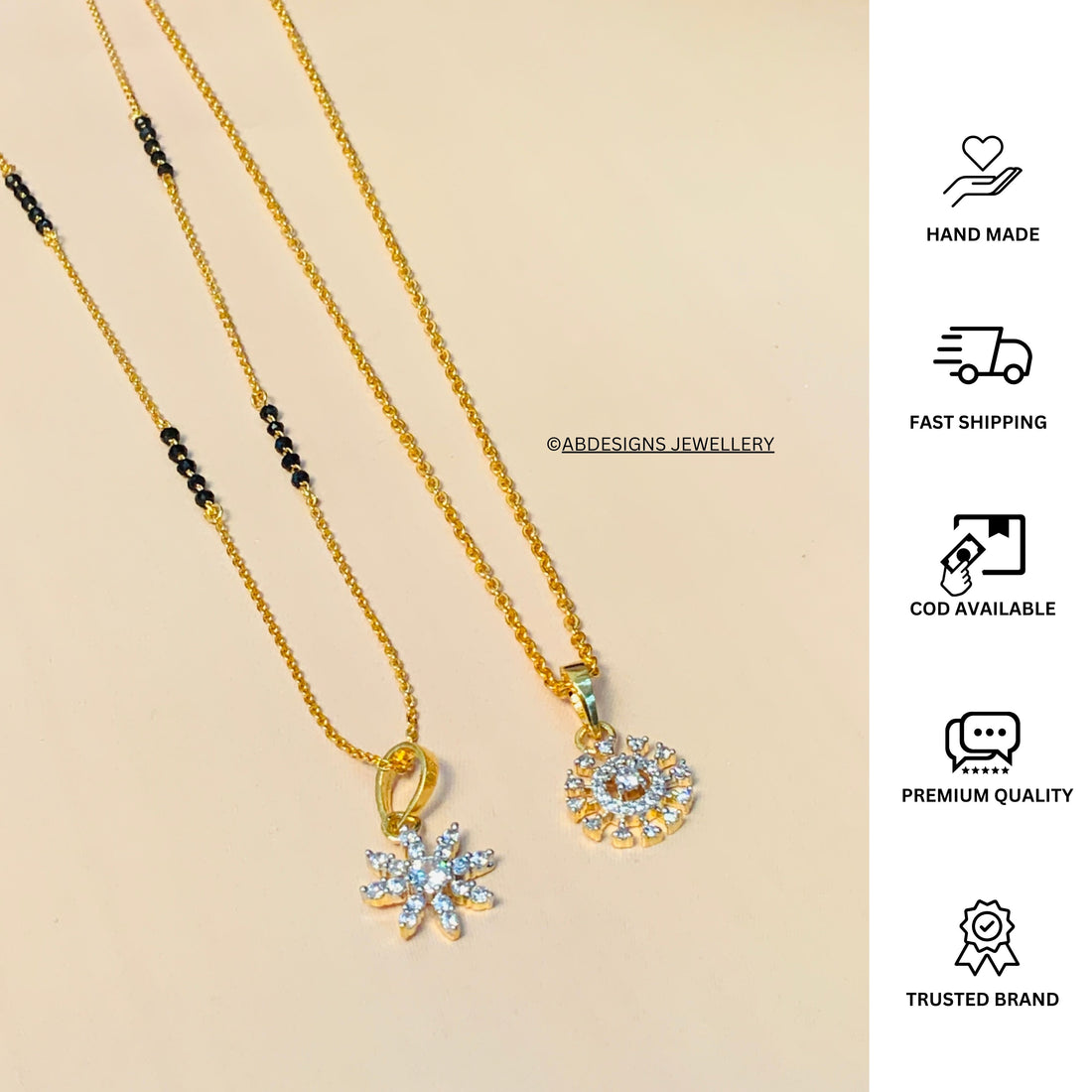 Sophisticated Gold Plated American Diamond Mangalsutra & Pendant Chain Combo