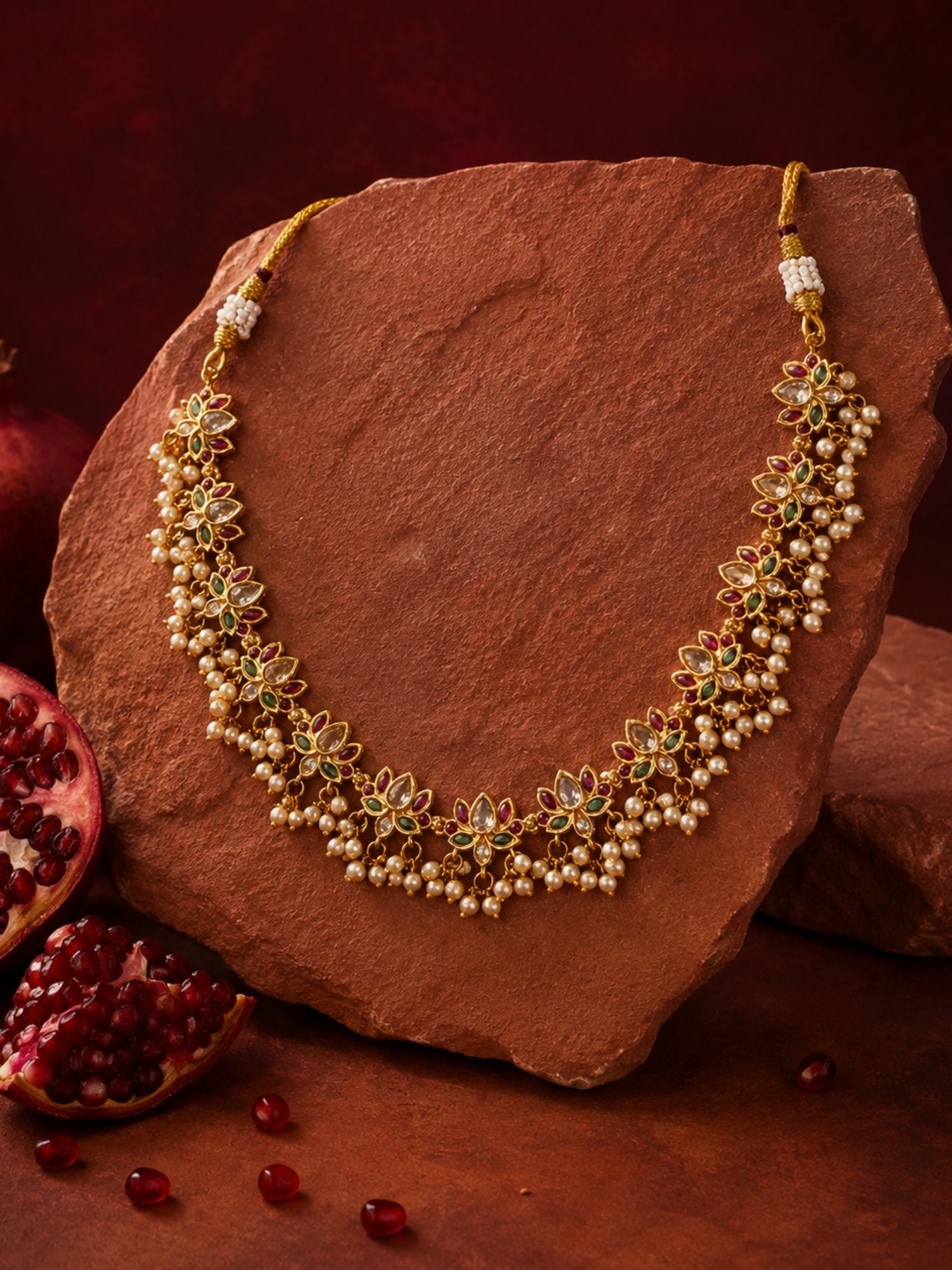 Abdesigns Gold Plated Kempstone Lotus Necklace Set