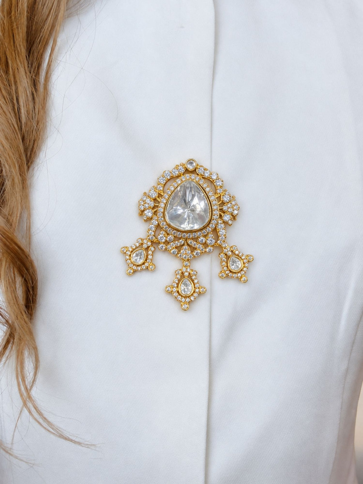 Unisex Gold Plated Kundan Polki Statement Brooch Pin | Abdesigns Jewellery