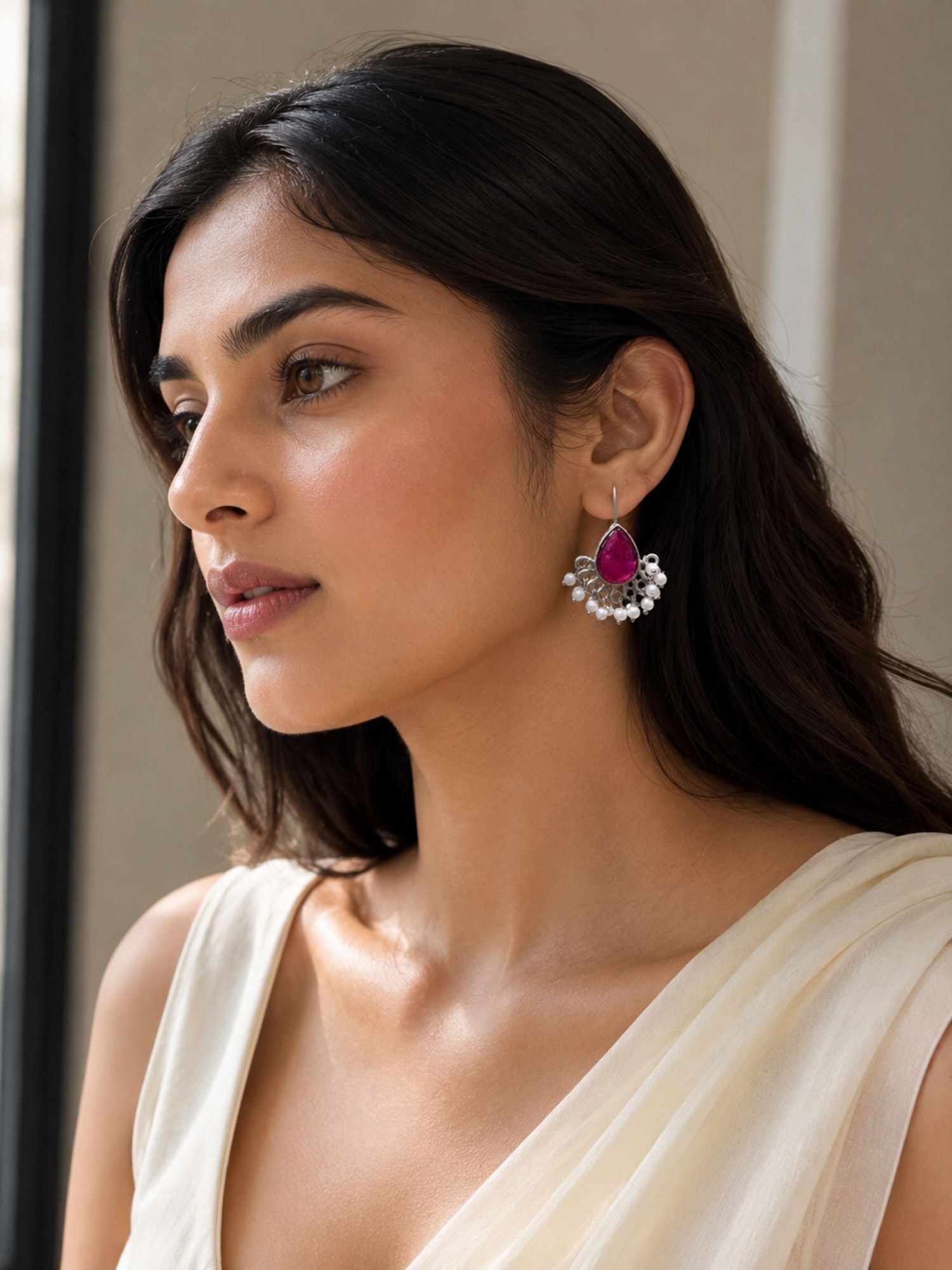 Set of 4 Oxidised Silver Statement Earrings for Women