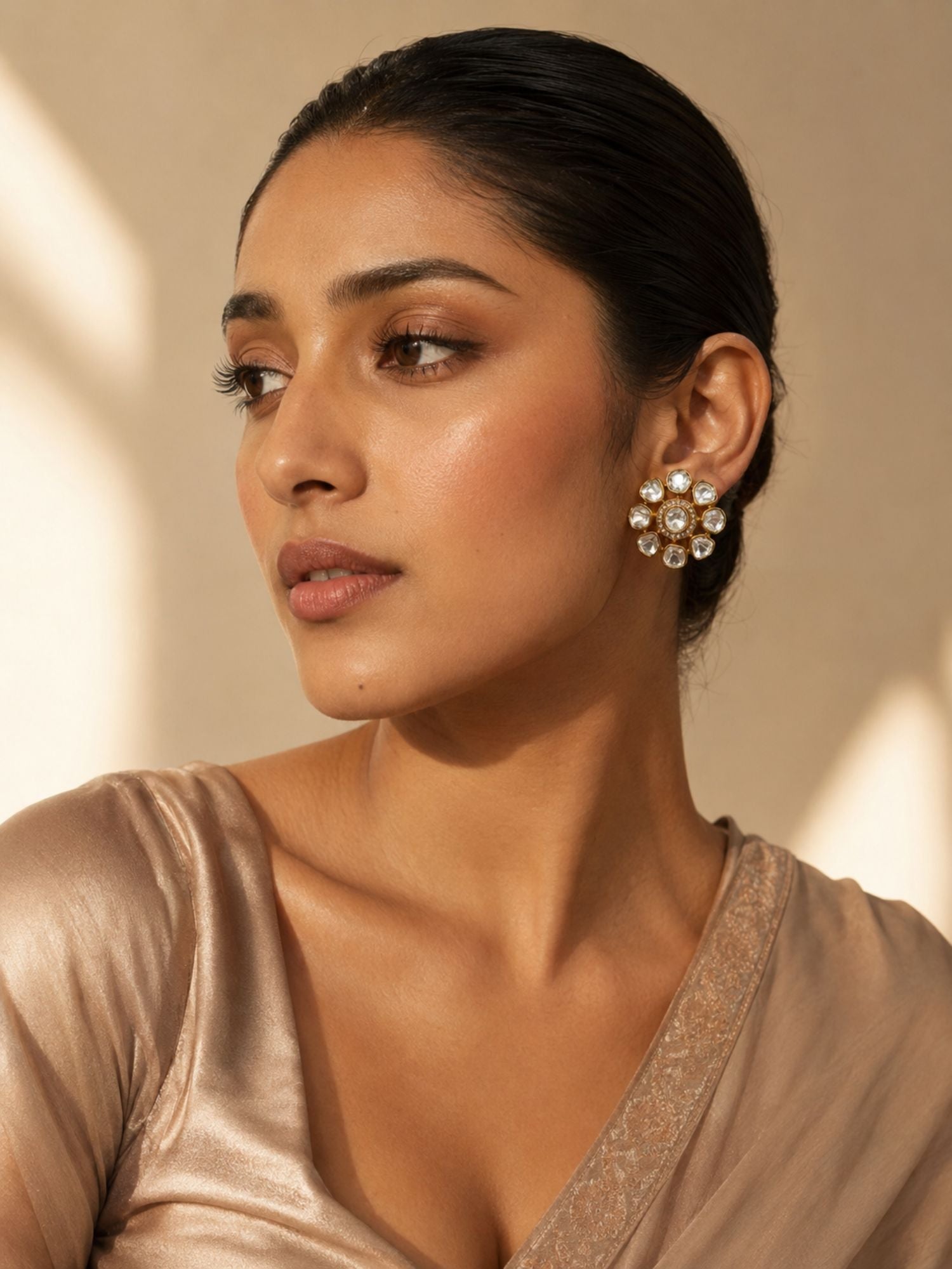 Classic Polki Flower Design Earrings