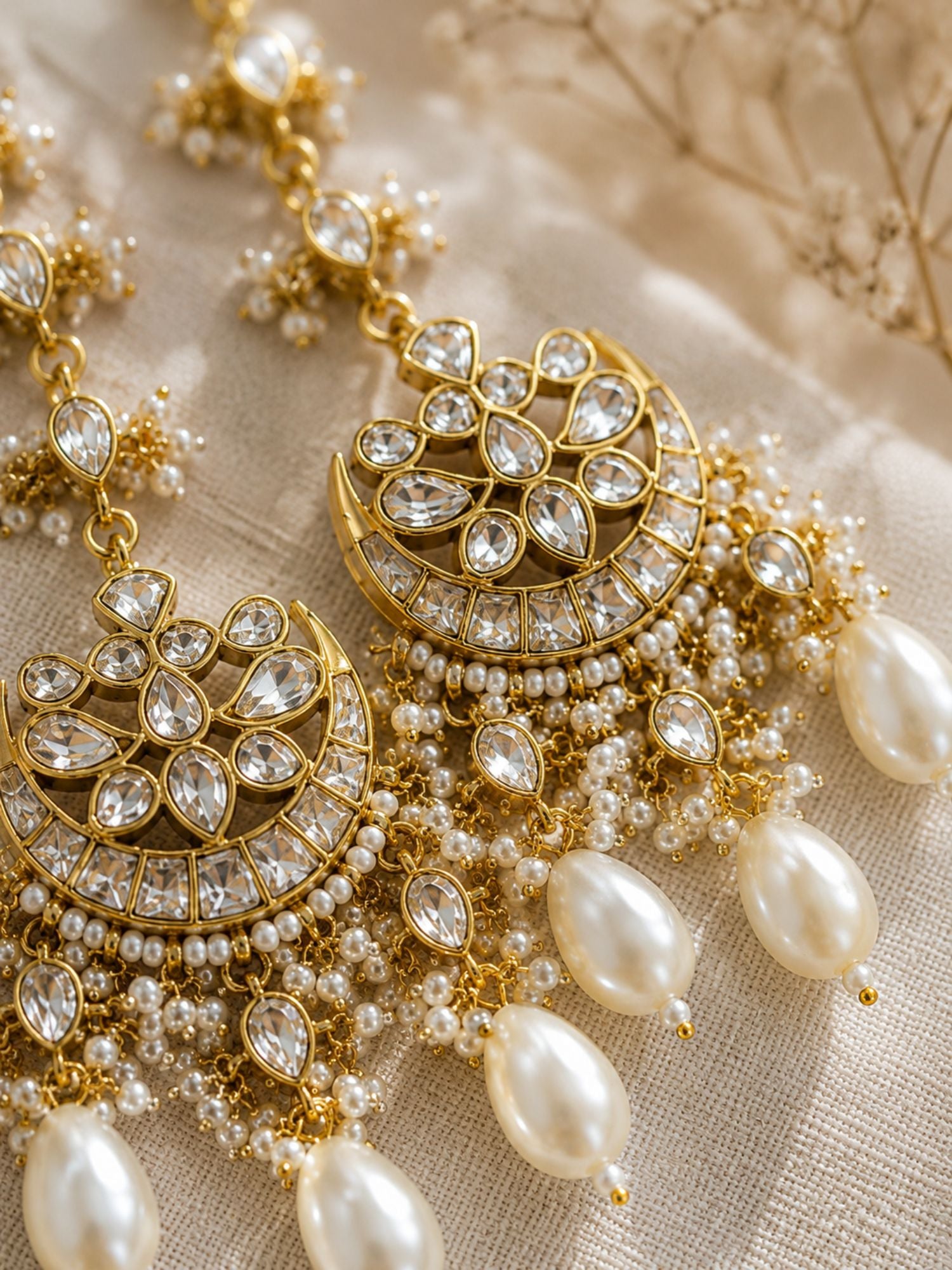 Abdesigns Pachi Kundan Pearl Ear Cuff Chandbali Earrings for Women