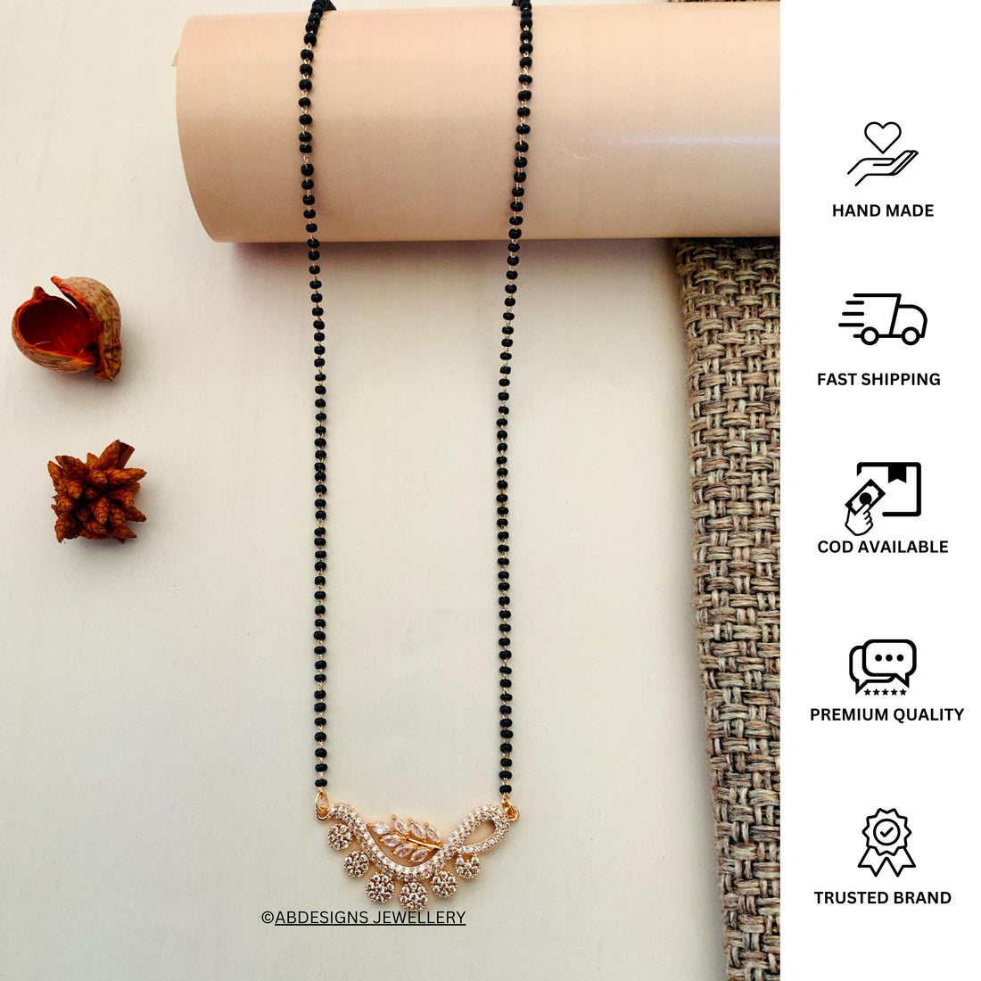 Flower Rose Gold Plated American Diamond Mangalsutra - Abdesignsjewellery