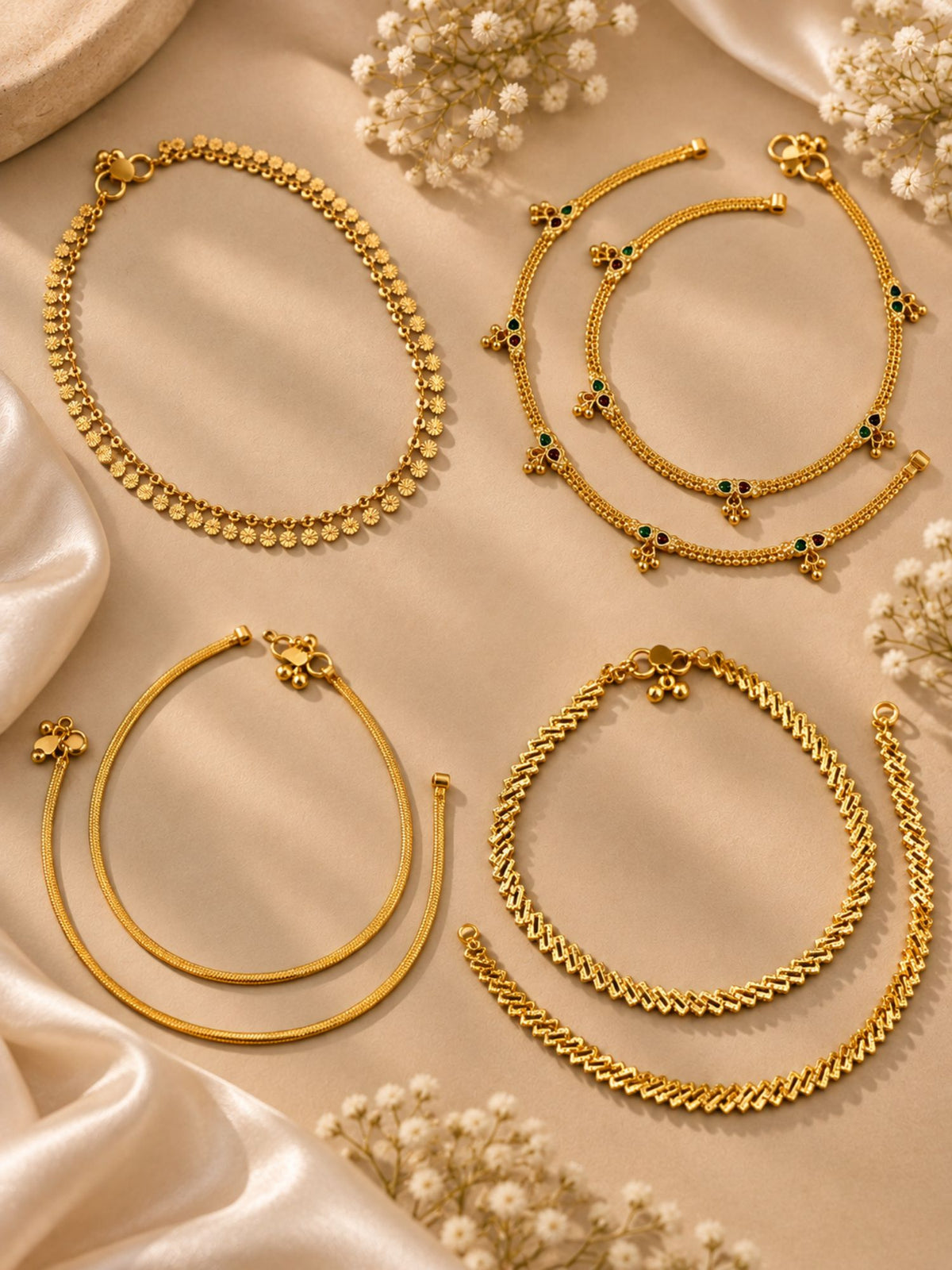 Combo Of 4 Gold Plated Traditional Anklets for Women