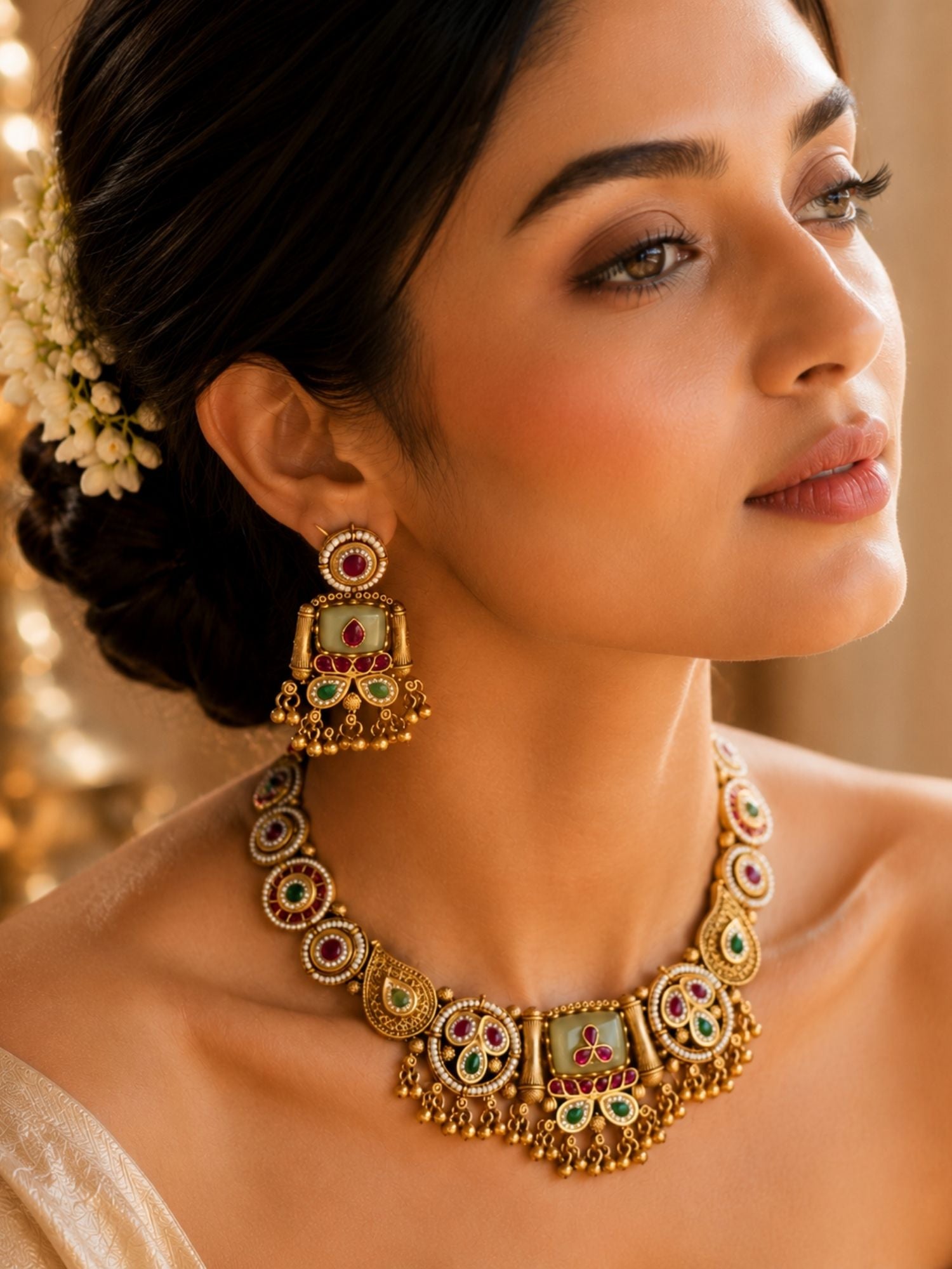 Green Kundan Necklace Set in Gold Plating – Bridal | Abdesigns