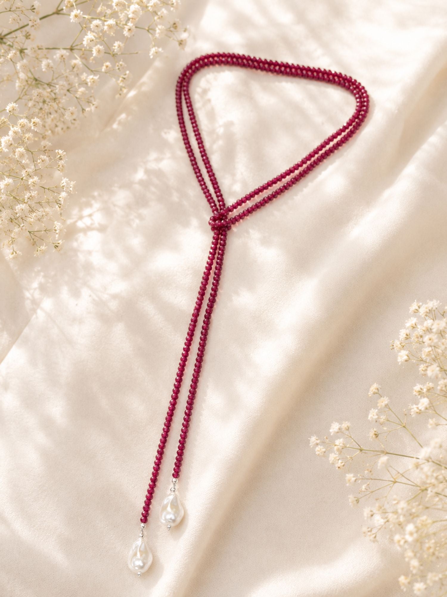 Beaded scarf necklace with pearl drops for women – view 10