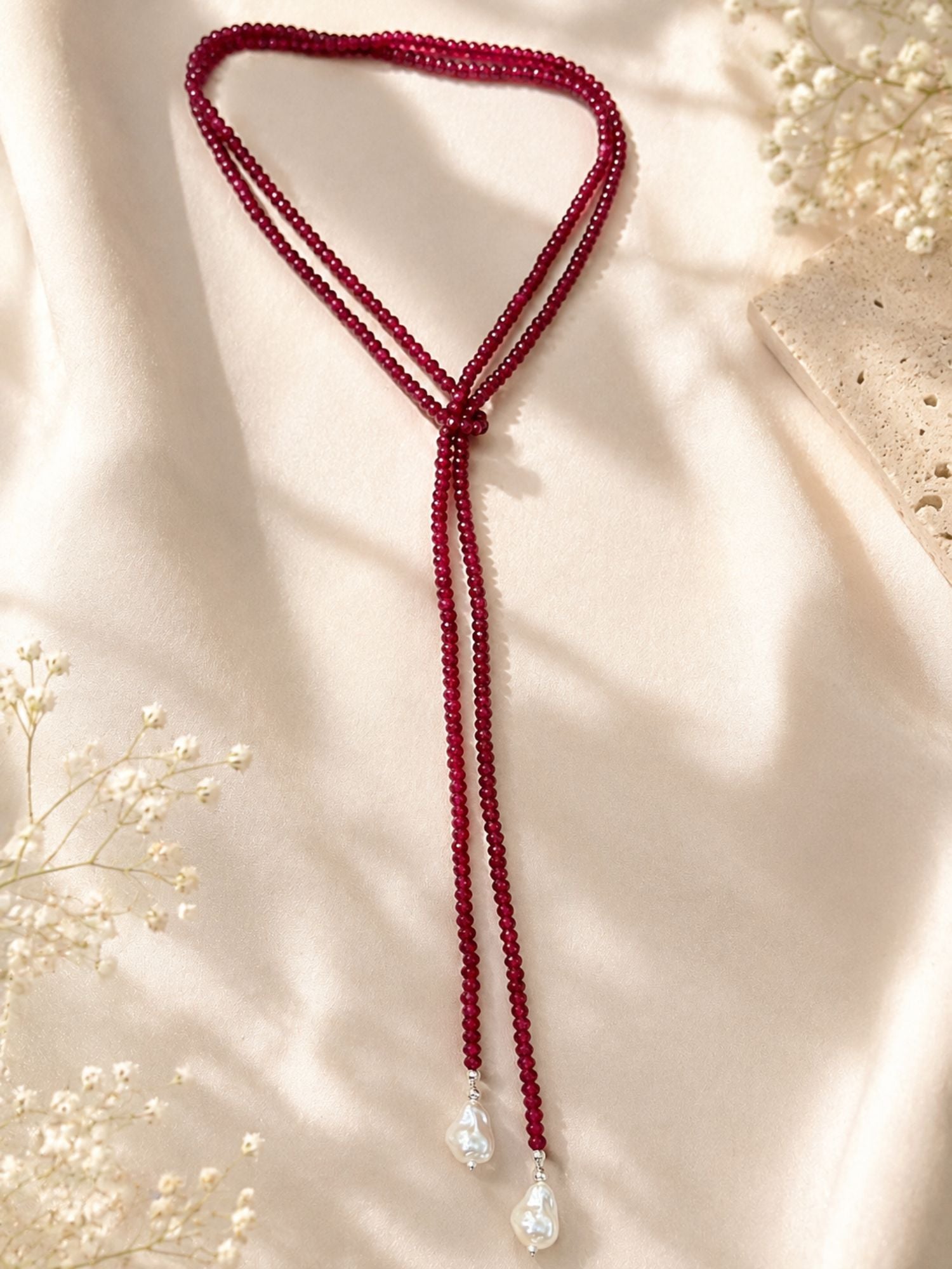 Beaded Scarf Necklace pearl drops for women