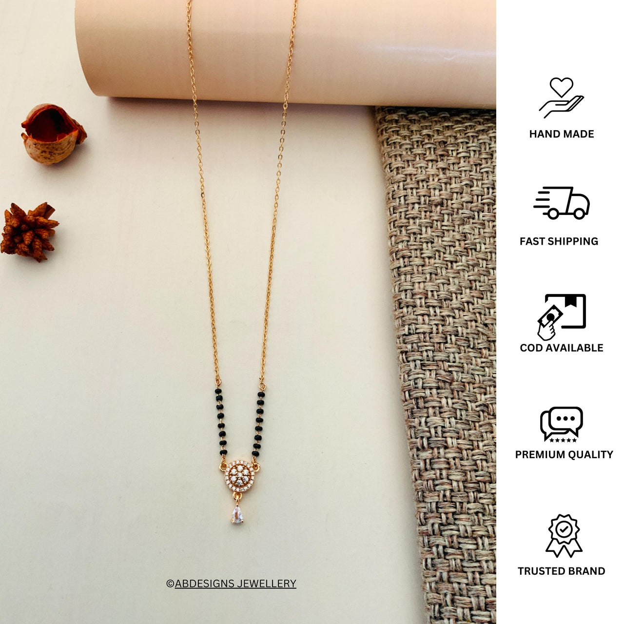 Minimal Rose Gold Round American Diamond Mangalsutra - Abdesignsjewellery