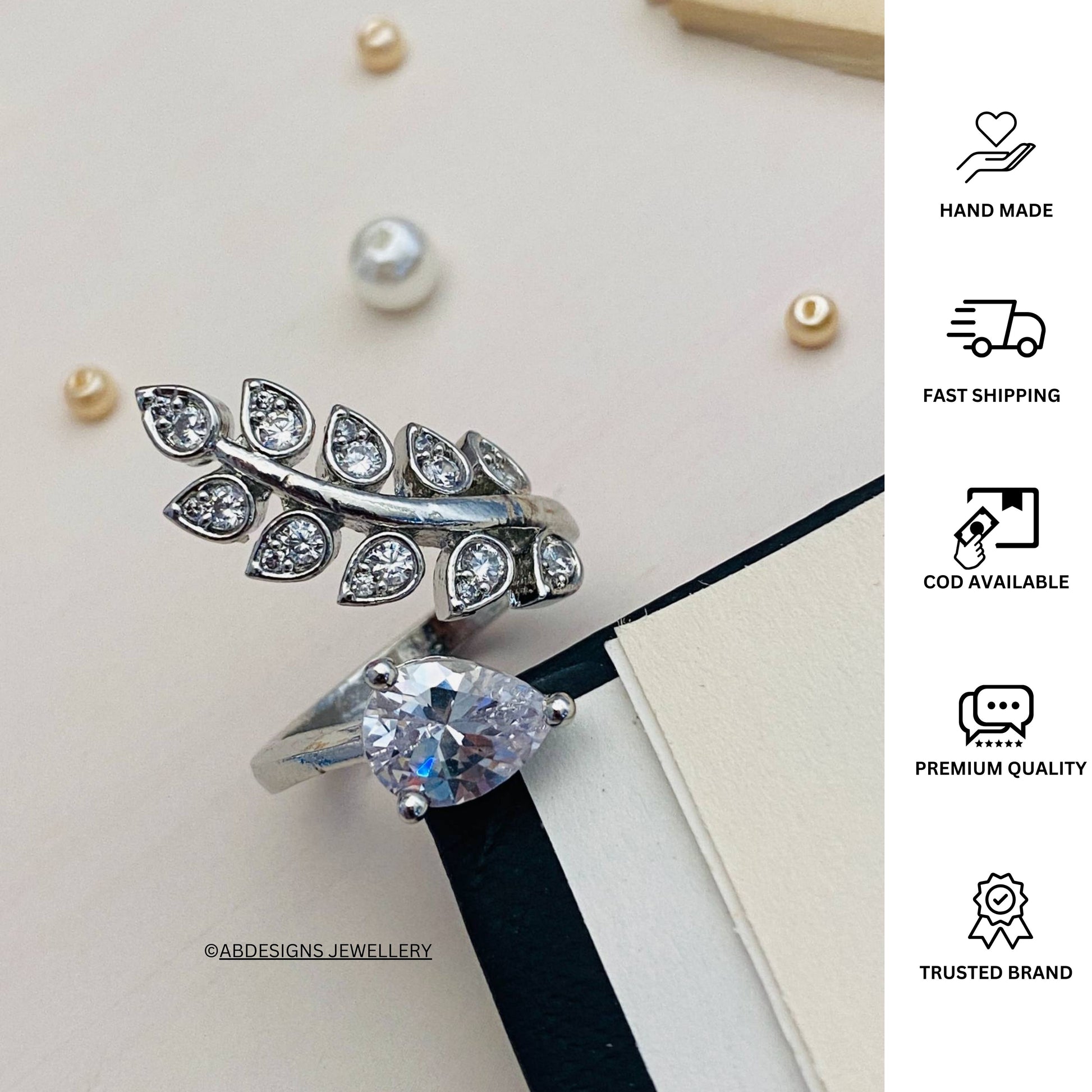 Enchanting Floral CZ Studded Silver Plated Ring - Abdesignsjewellery